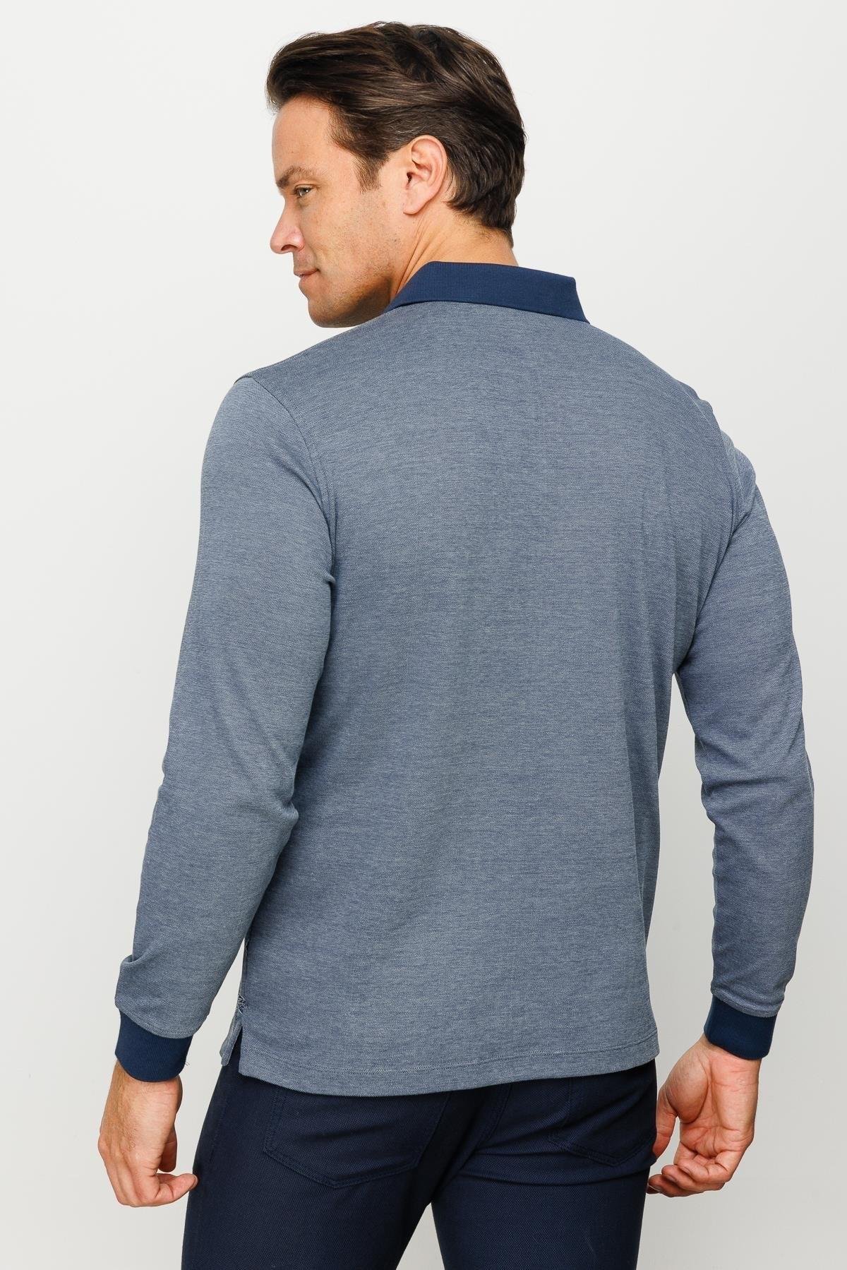 725Erkek Polo Yaka Tüy Desenli Sweatshirt Füme