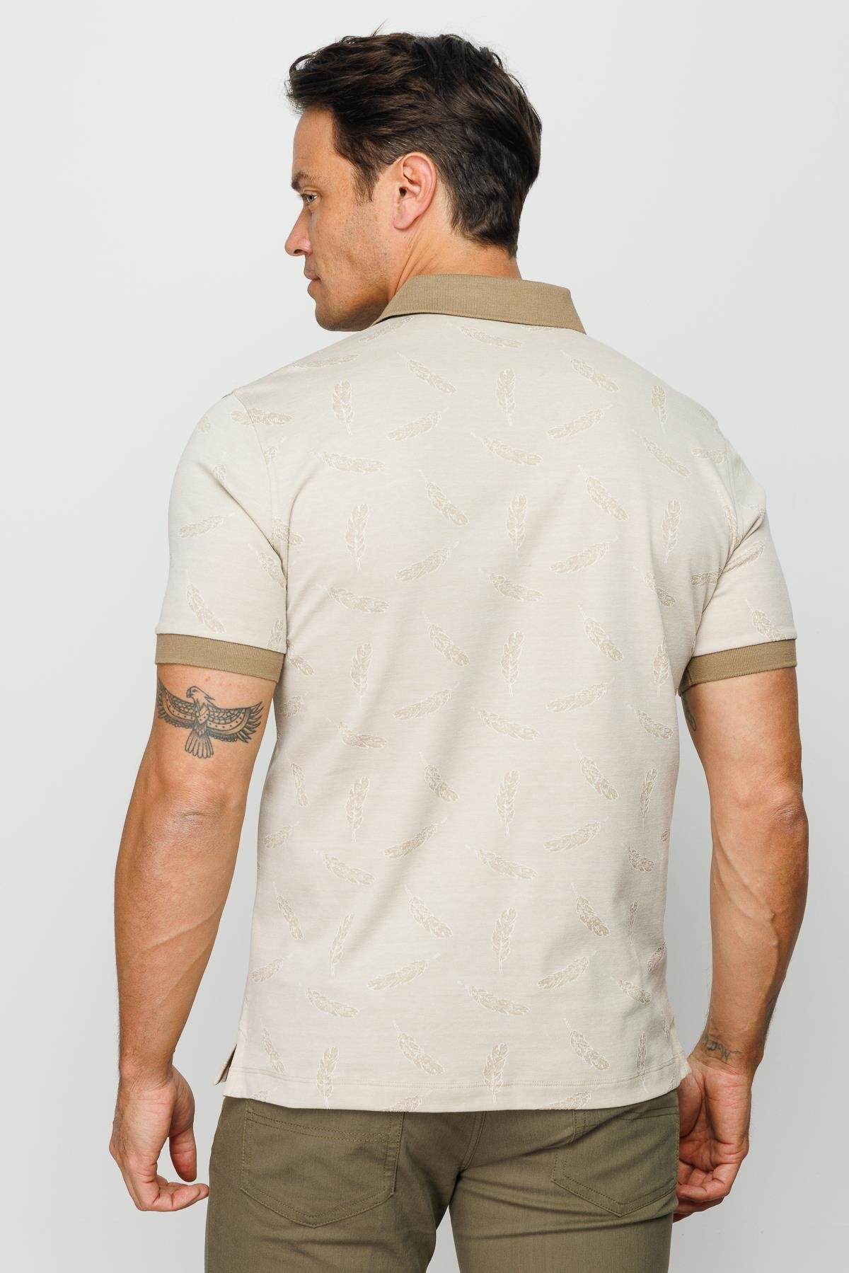 825Erkek Polo Yaka Tüy Desenli T-shirt Bej