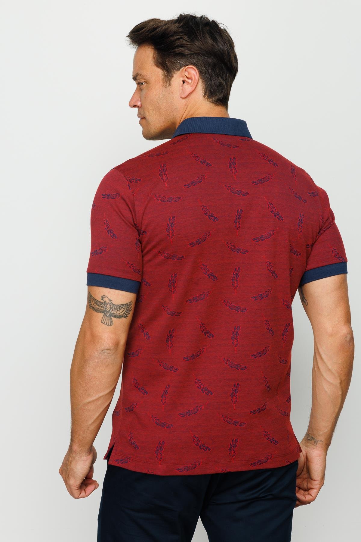 825Erkek Polo Yaka Tüy Desenli T-shirt Bordo
