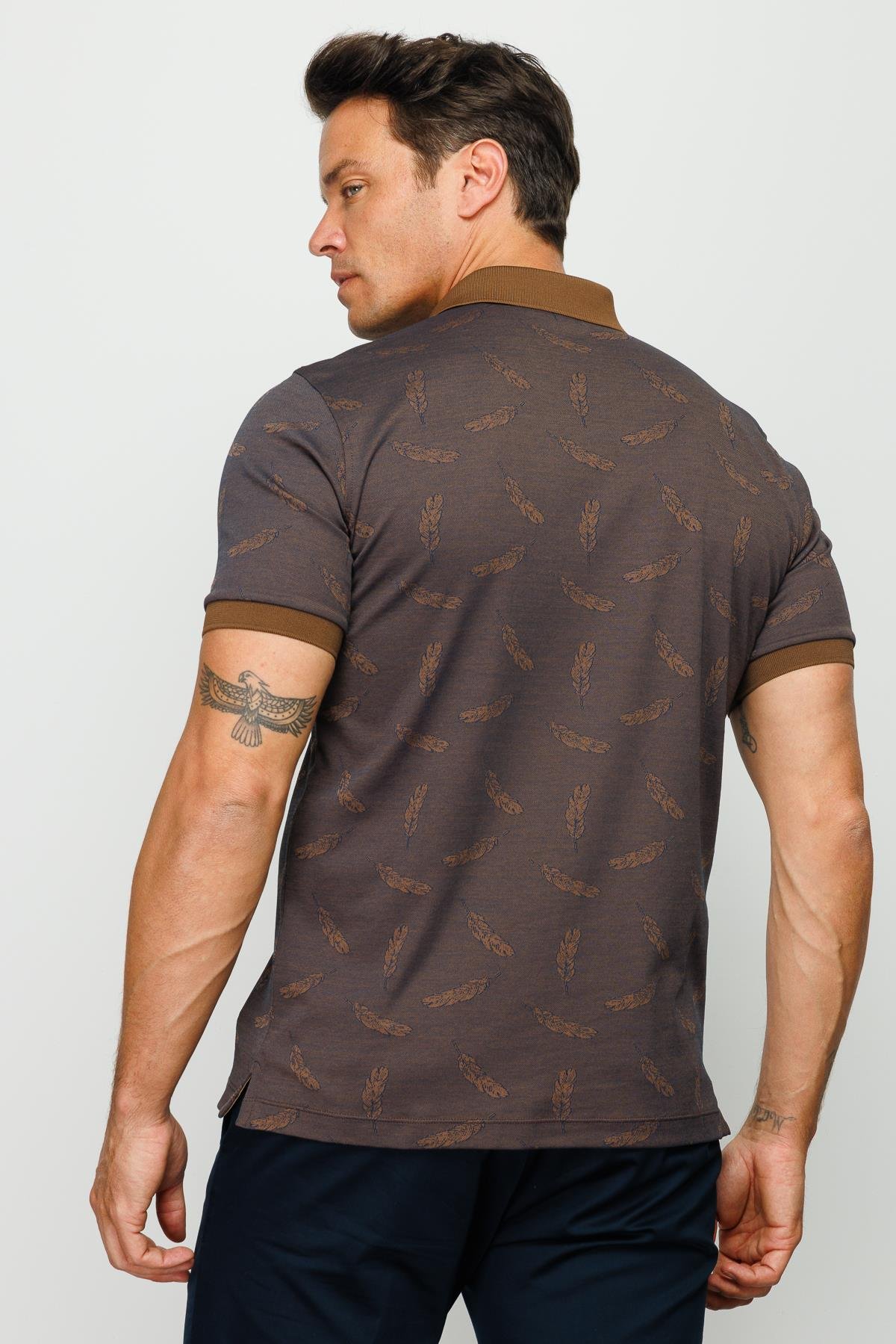 825Erkek Polo Yaka Tüy Desenli T-shirt Kahve