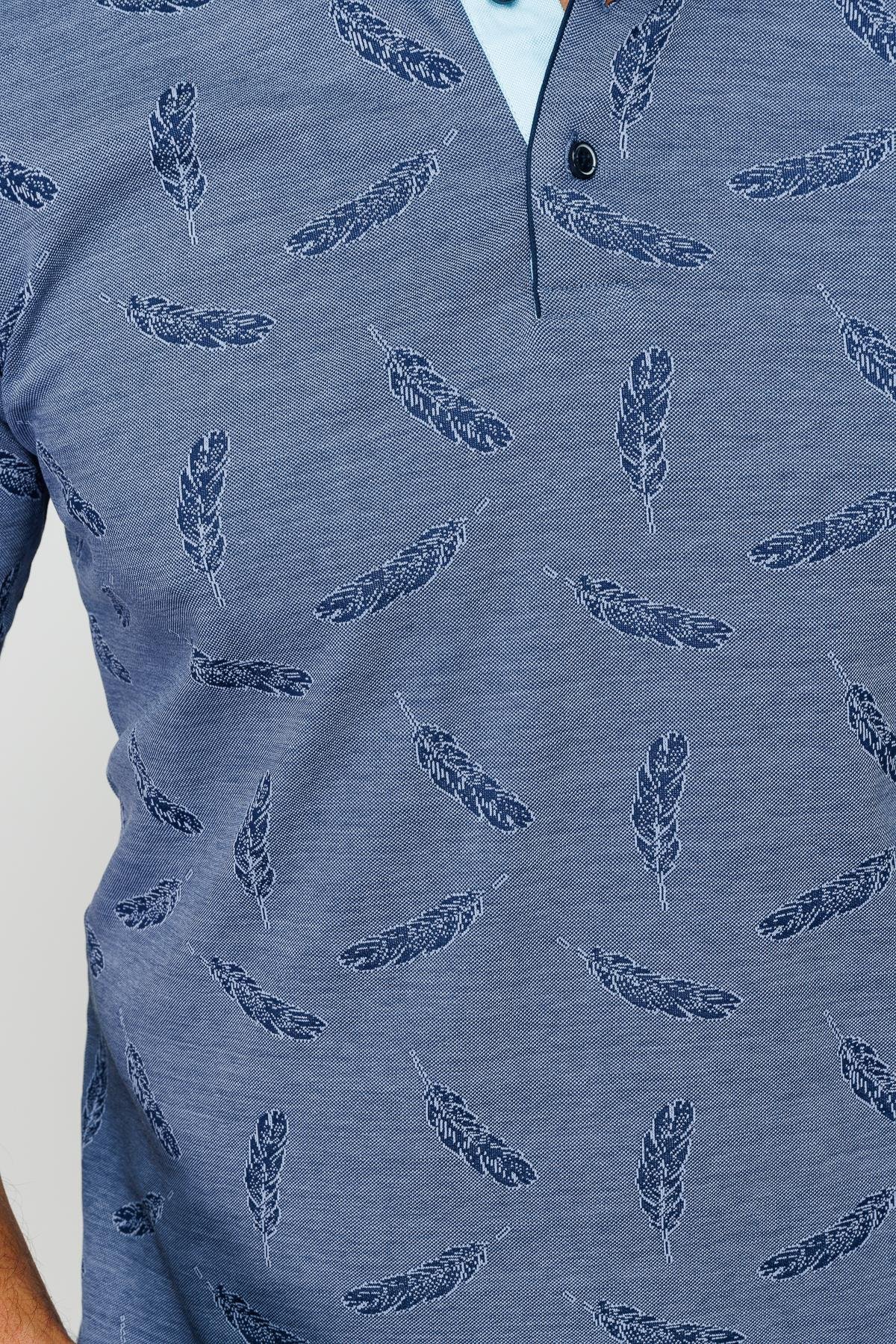 825Erkek Polo Yaka Tüy Desenli T-shirt Lacivert