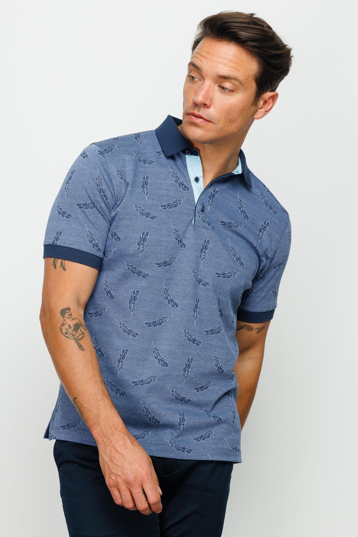 825Erkek Polo Yaka Tüy Desenli T-shirt Lacivert