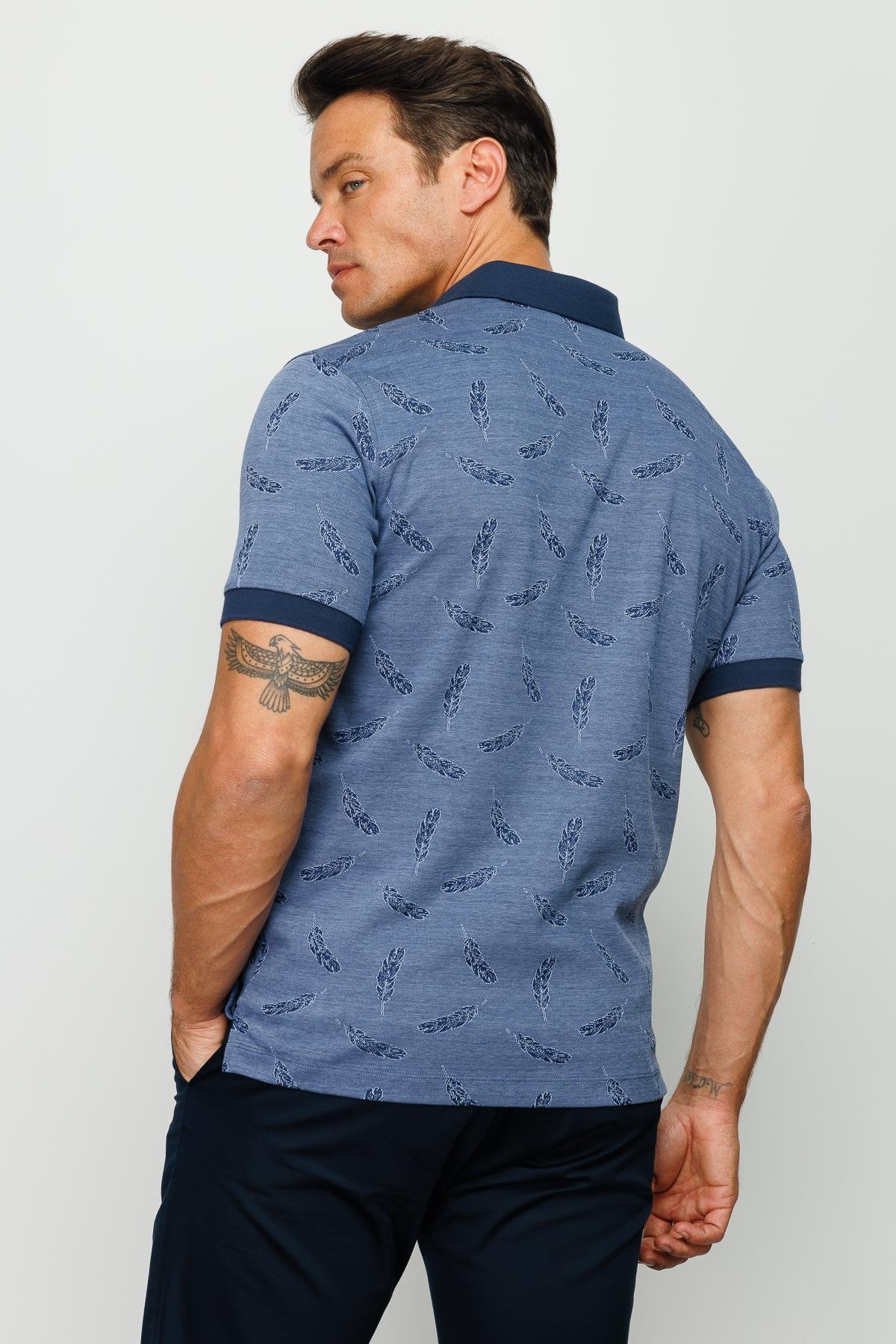 825Erkek Polo Yaka Tüy Desenli T-shirt Lacivert