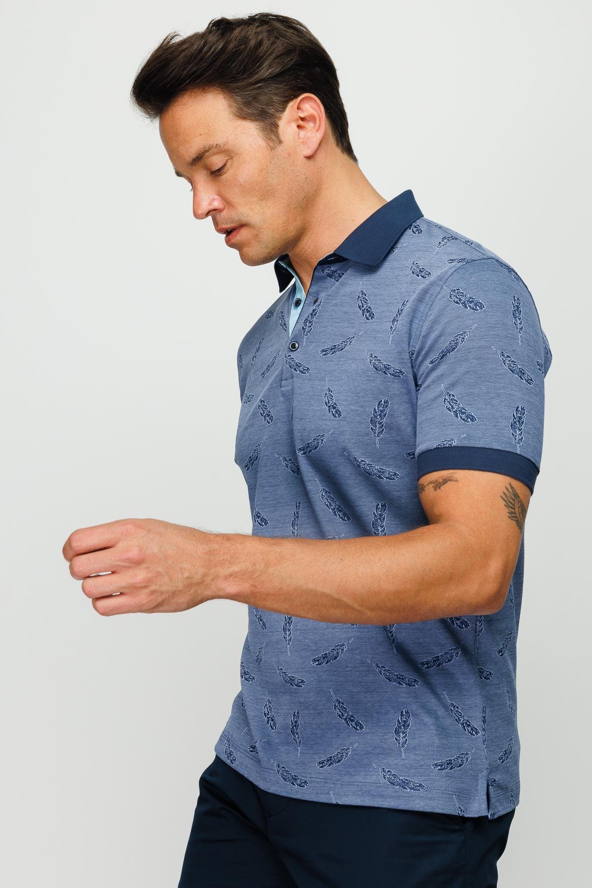 825Erkek Polo Yaka Tüy Desenli T-shirt Lacivert