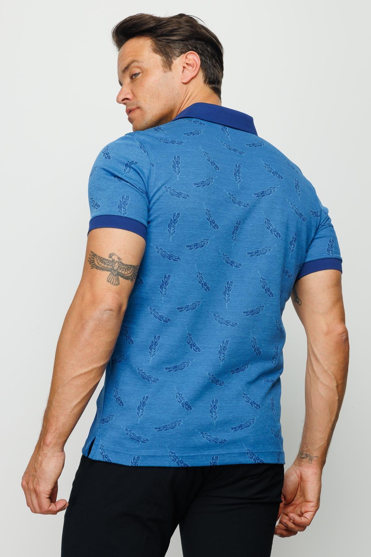 825Erkek Polo Yaka Tüy Desenli T-shirt Saks