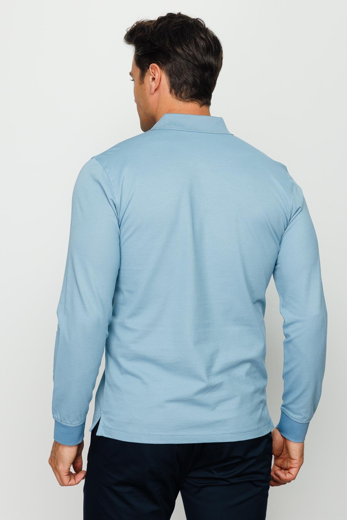 960Erkek Polo Yaka Uzun Kollu Sweatshirt H.Mavi