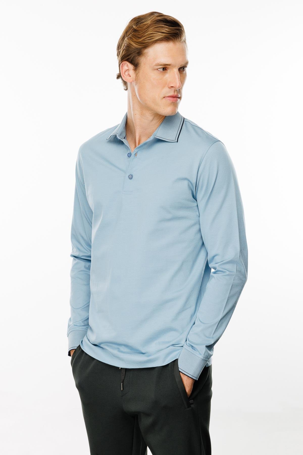 MTA 13Erkek Polo Yaka Uzun Kollu Sweatshirt Mavi