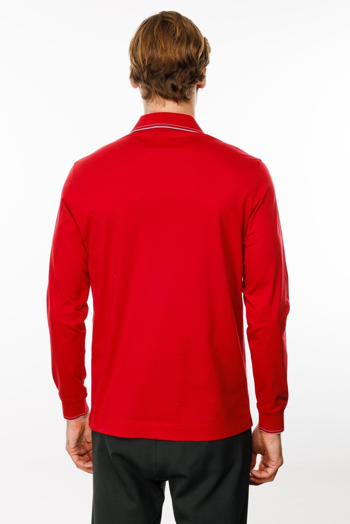 MTA 13Erkek Polo Yaka Uzun Kollu Sweatshirt Kırmızı