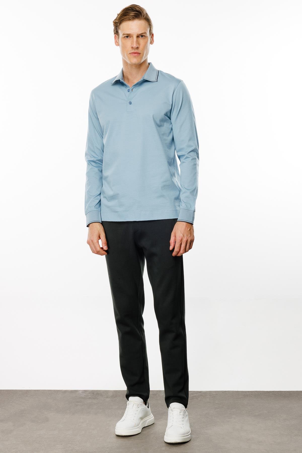 MTA 13Erkek Polo Yaka Uzun Kollu Sweatshirt Mavi