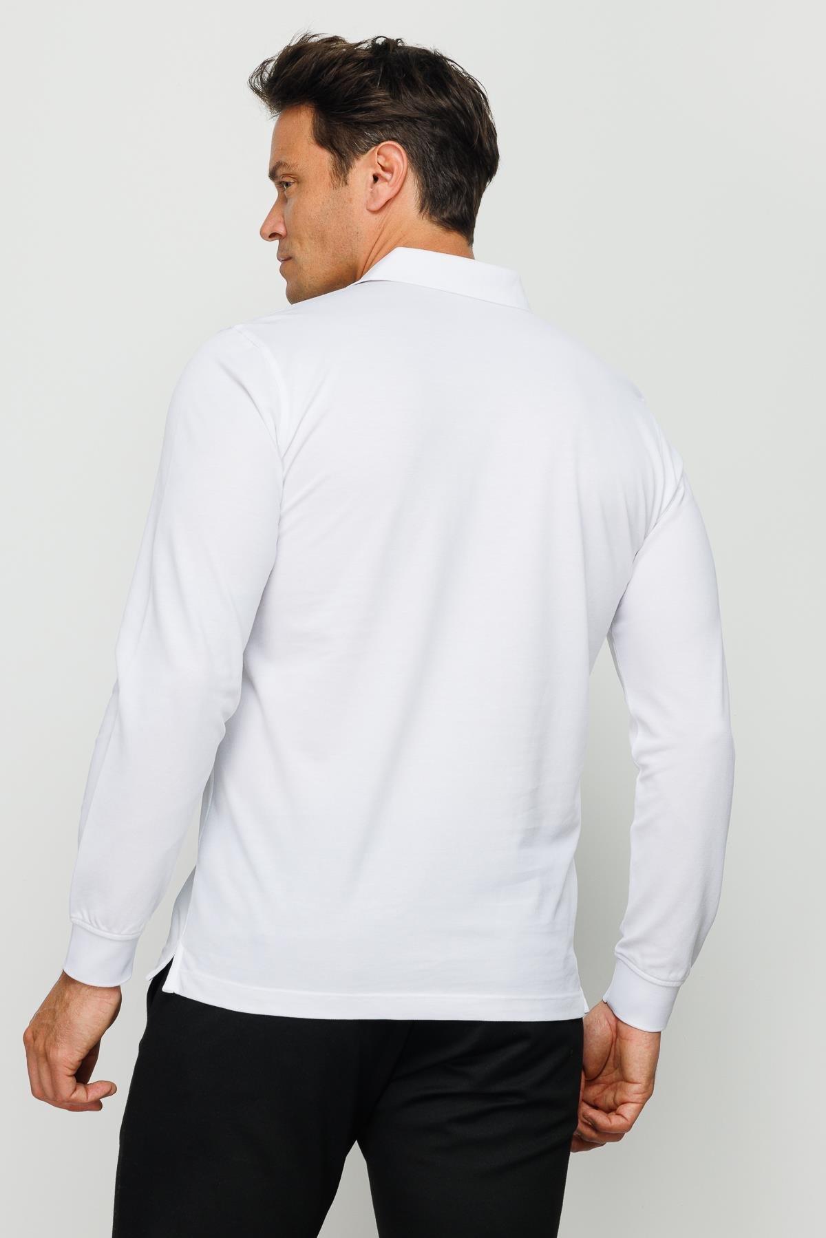 960Erkek Polo Yaka Uzun Kollu Sweatshirt Beyaz