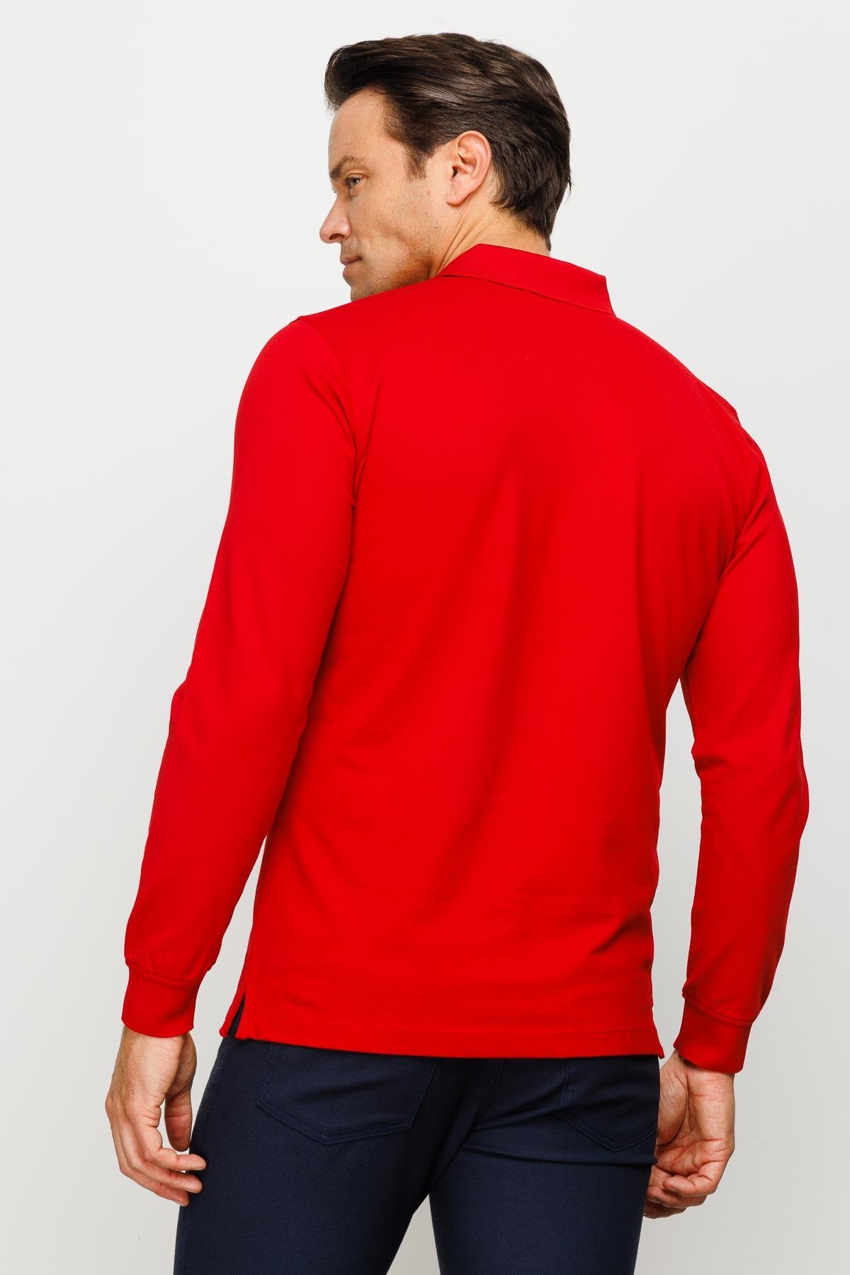 960Erkek Polo Yaka Uzun Kollu Sweatshirt Kırmızı