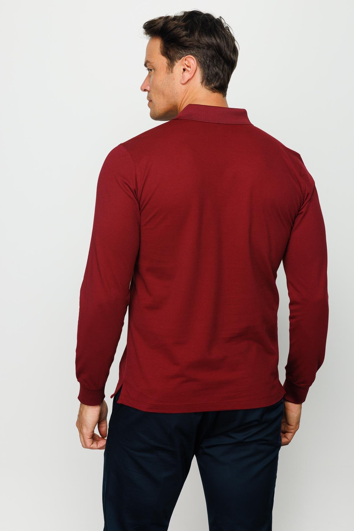 960Erkek Polo Yaka Uzun Kollu Sweatshirt Bordo