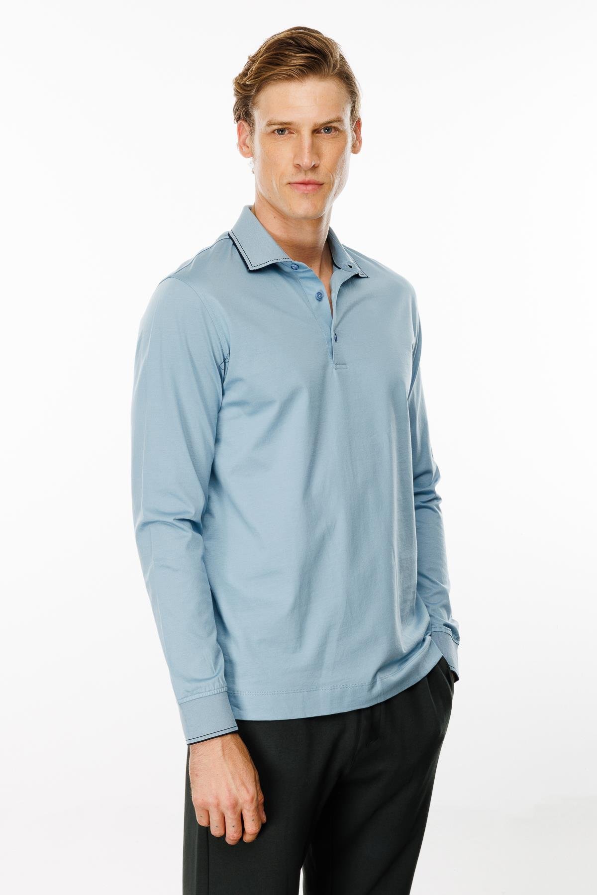 MTA 13Erkek Polo Yaka Uzun Kollu Sweatshirt Mavi