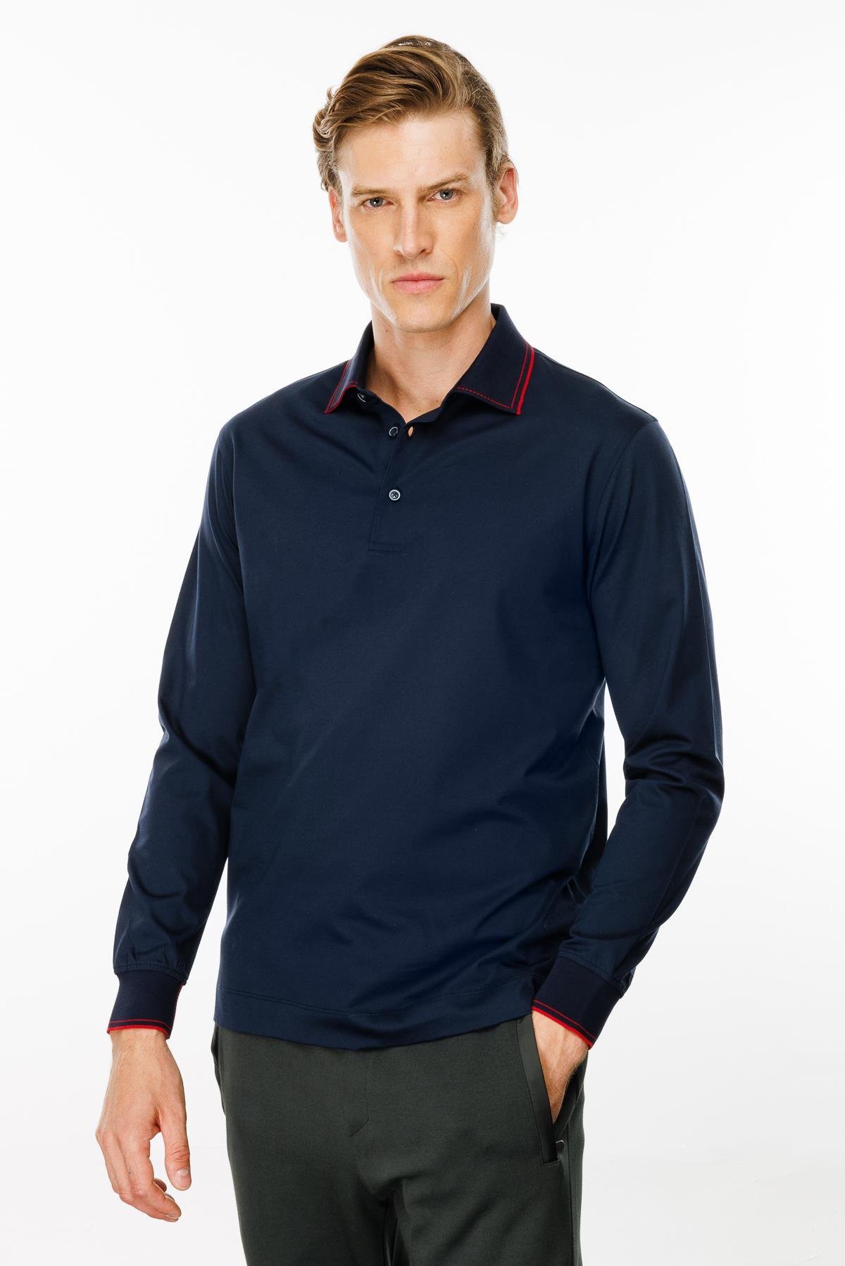 MTA 13Erkek Polo Yaka Uzun Kollu Sweatshirt Lacivert