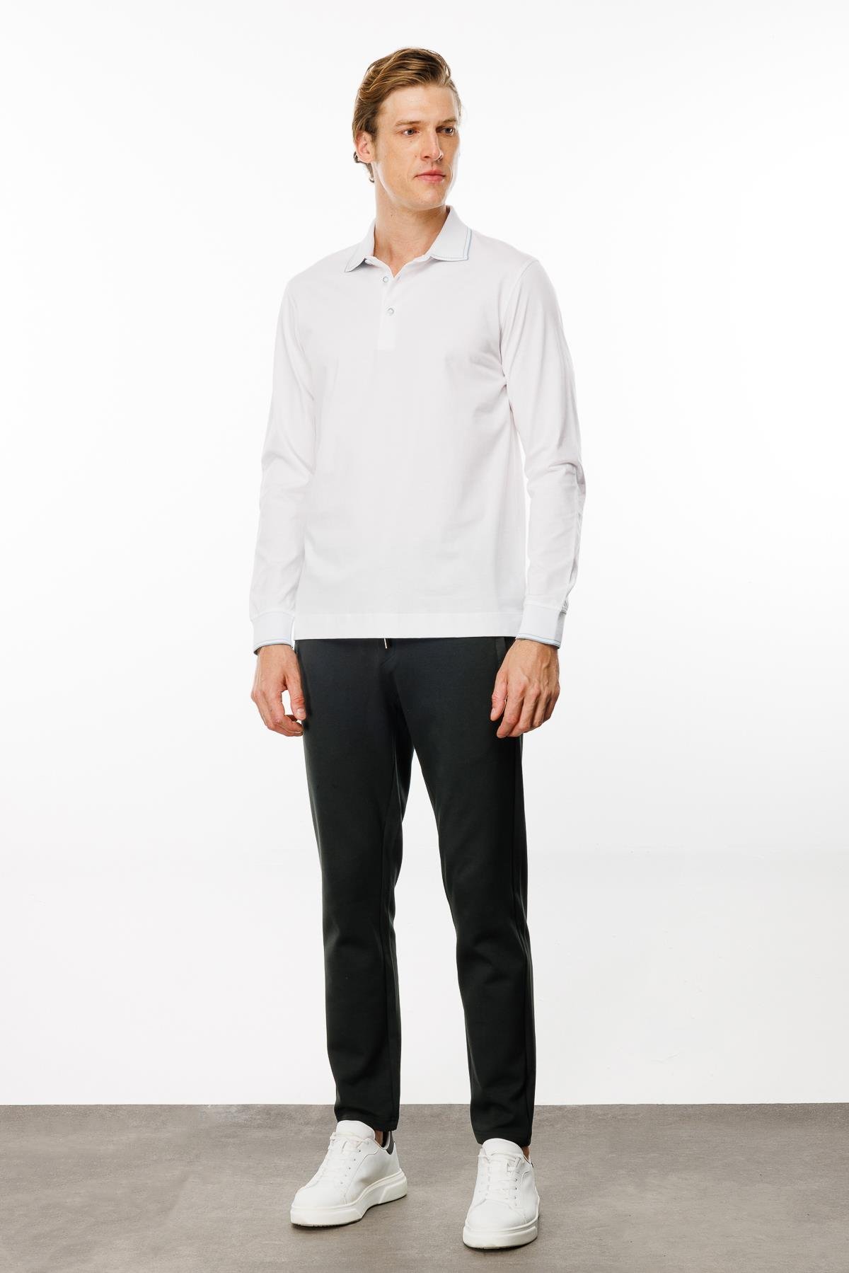 MTA 13Erkek Polo Yaka Uzun Kollu Sweatshirt Beyaz