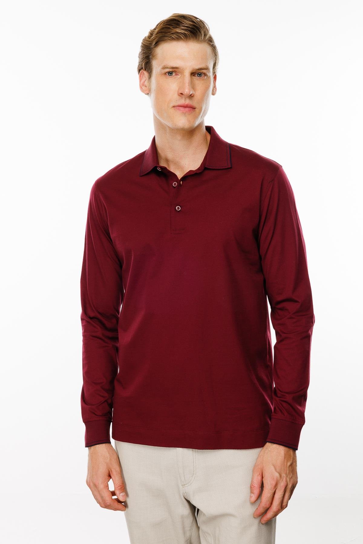 MTA 13Erkek Polo Yaka Uzun Kollu Sweatshirt Bordo