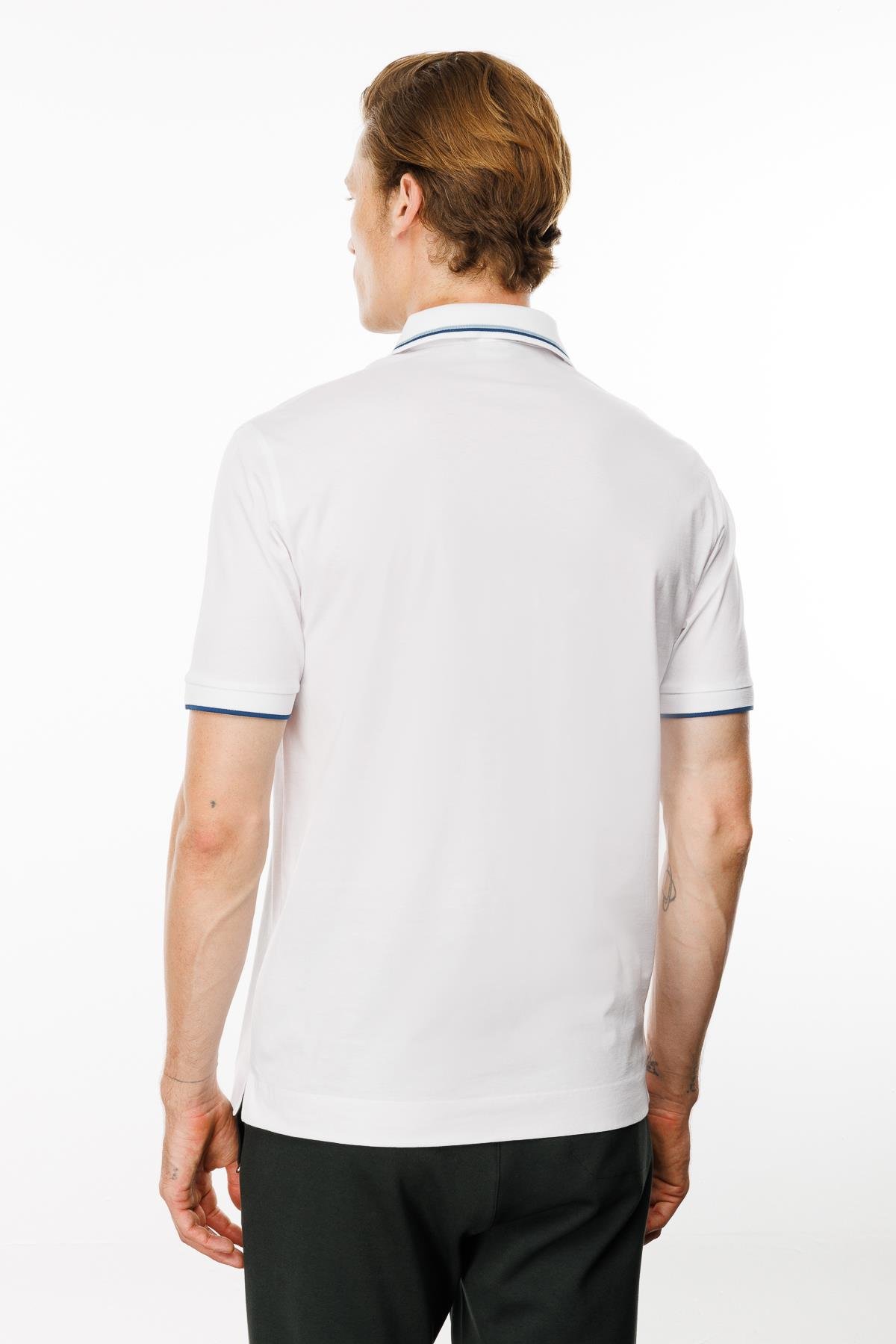 MTA 20Erkek Polo Yaka Yakası Çizgili T-shirt Beyaz