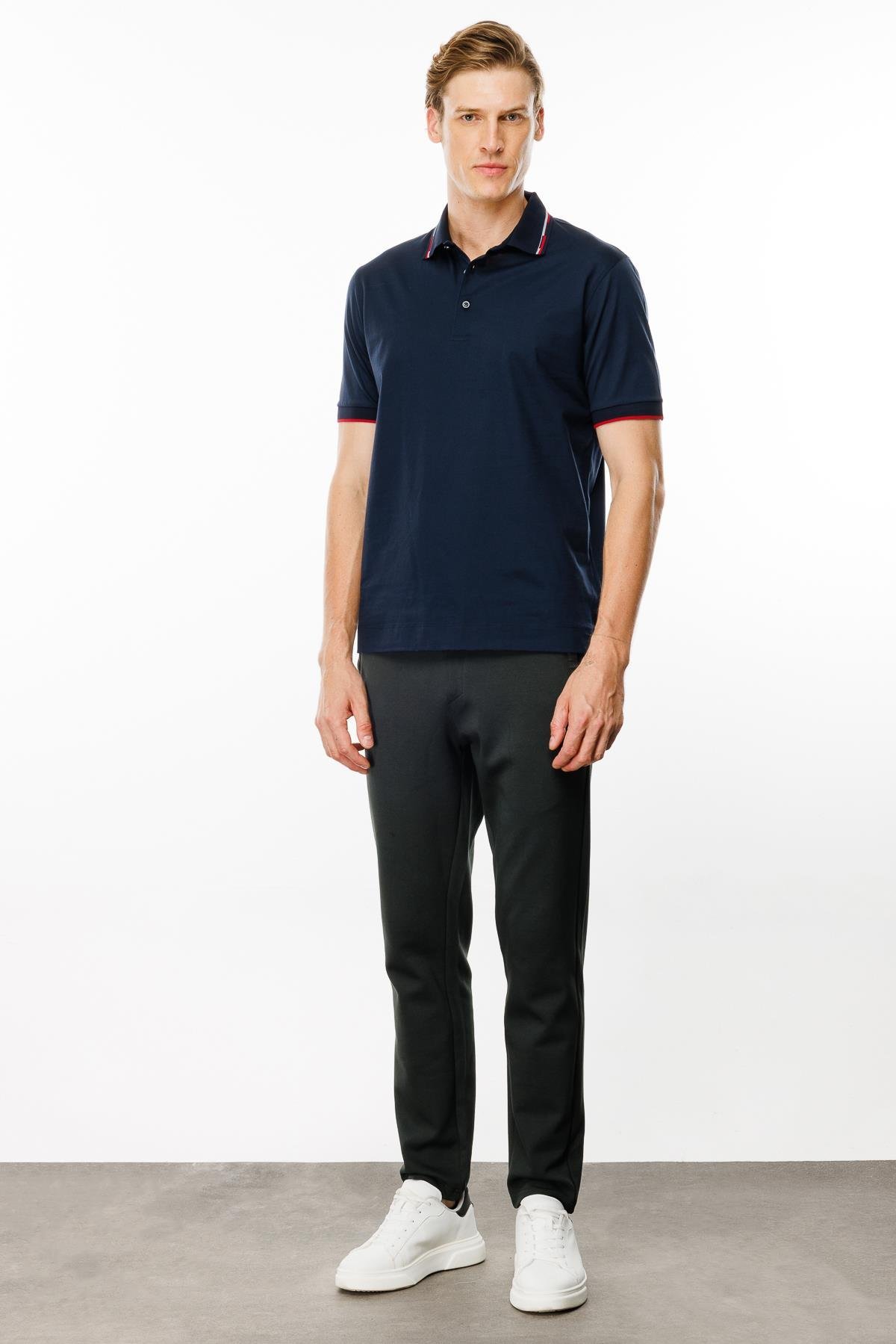 MTA 20Erkek Polo Yaka Yakası Çizgili T-shirt Lacivert