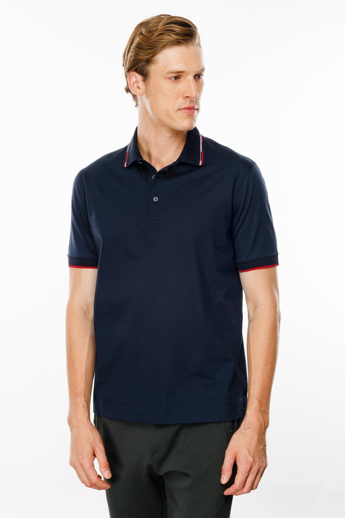 MTA 20Erkek Polo Yaka Yakası Çizgili T-shirt Lacivert