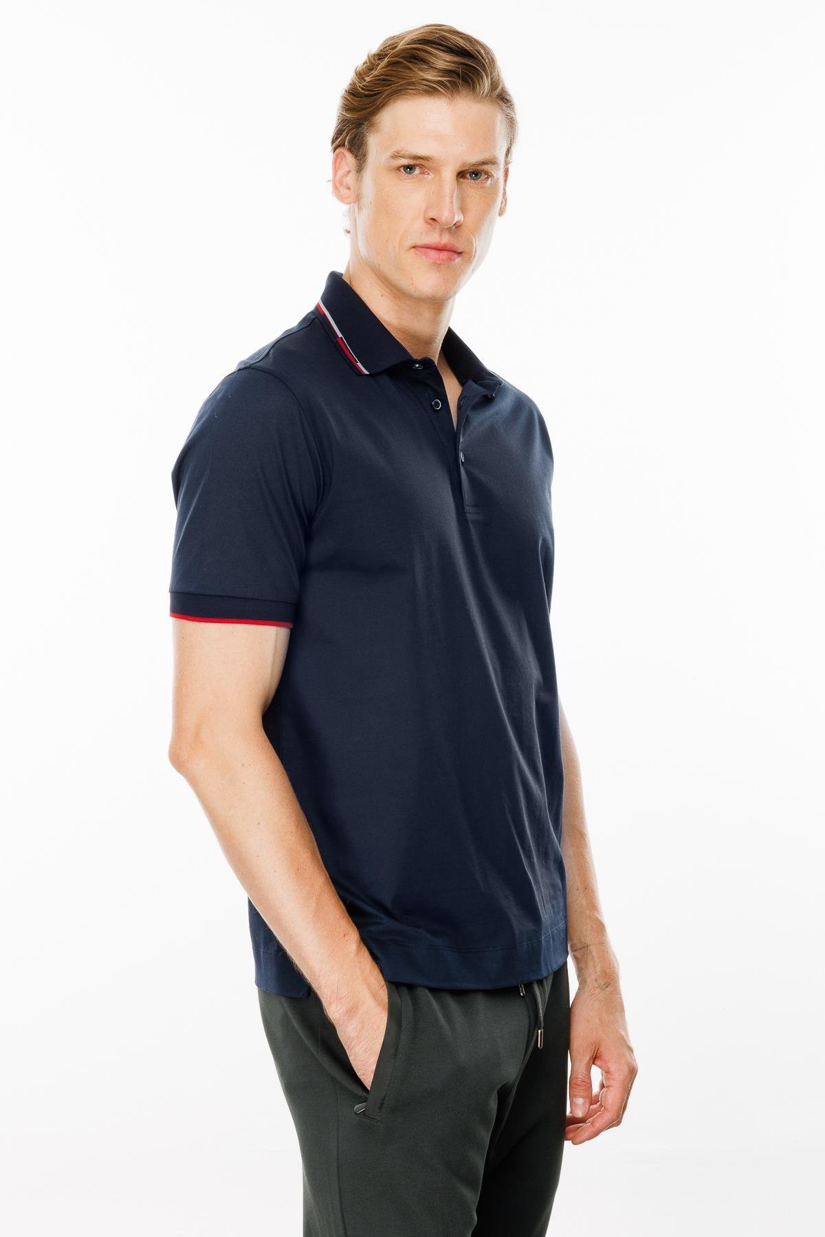 MTA 20Erkek Polo Yaka Yakası Çizgili T-shirt Lacivert