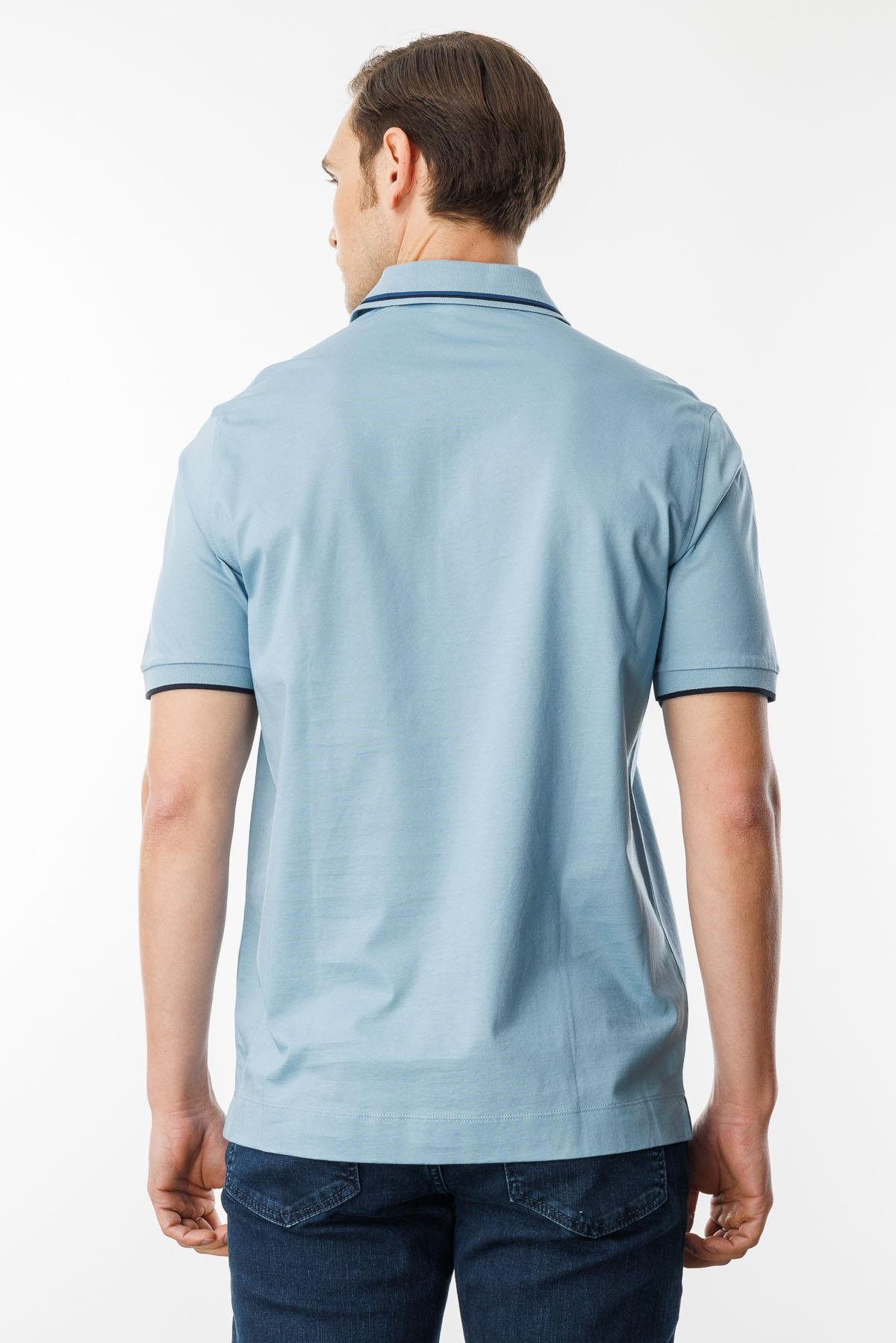 MTA 20Erkek Polo Yaka Yakası Çizgili T-shirt Mavi