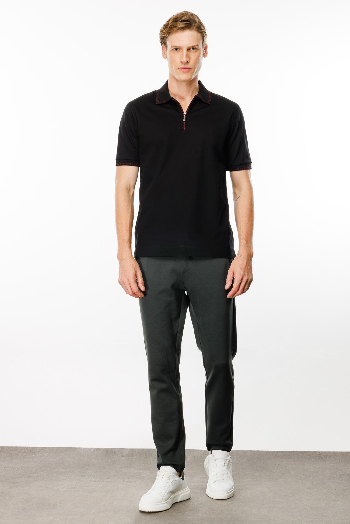 MTA 02Erkek Polo Yaka Yakası Fermuarlı T-shirt Siyah