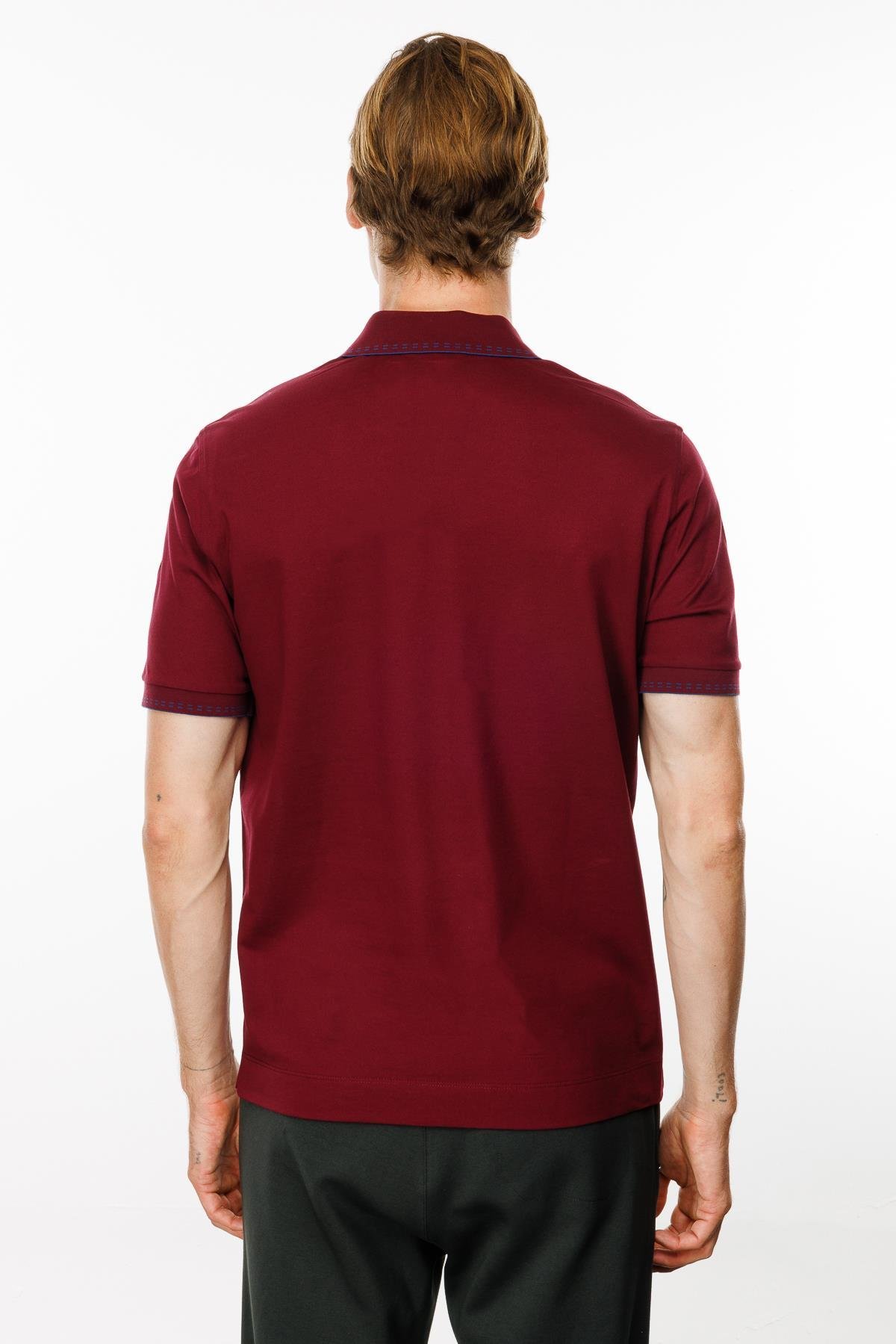MTA 02Erkek Polo Yaka Yakası Fermuarlı T-shirt Bordo