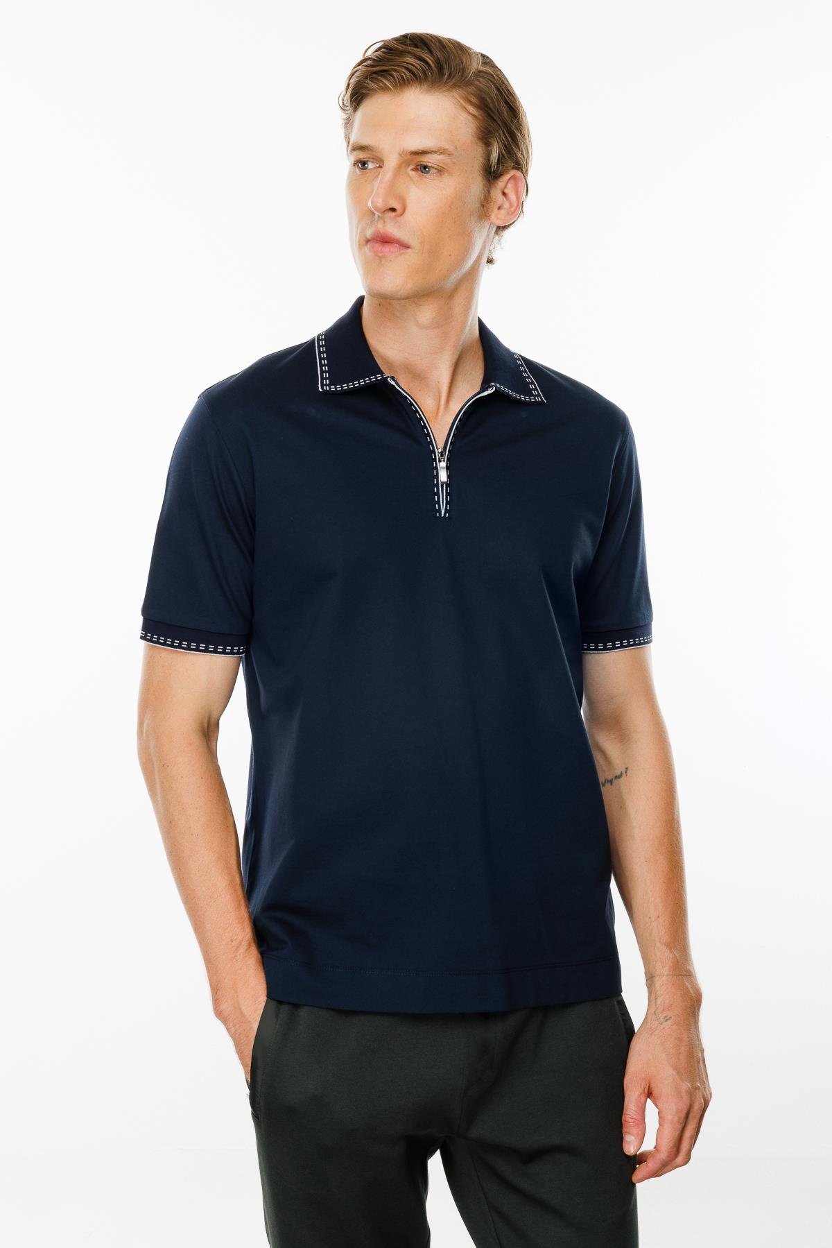 MTA 02Erkek Polo Yaka Yakası Fermuarlı T-shirt Lacivert