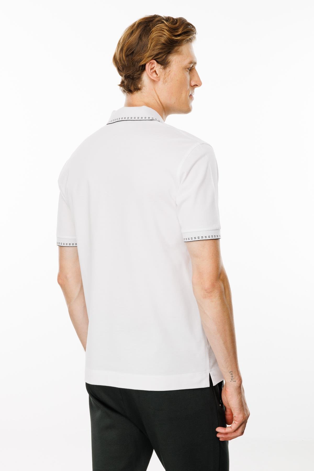 MTA 02Erkek Polo Yaka Yakası Fermuarlı T-shirt Beyaz