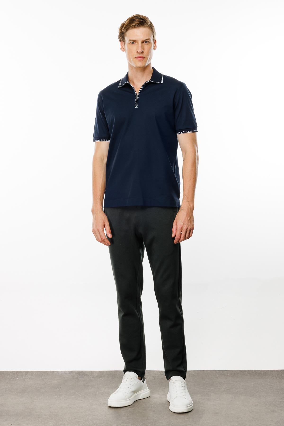 MTA 02Erkek Polo Yaka Yakası Fermuarlı T-shirt Lacivert