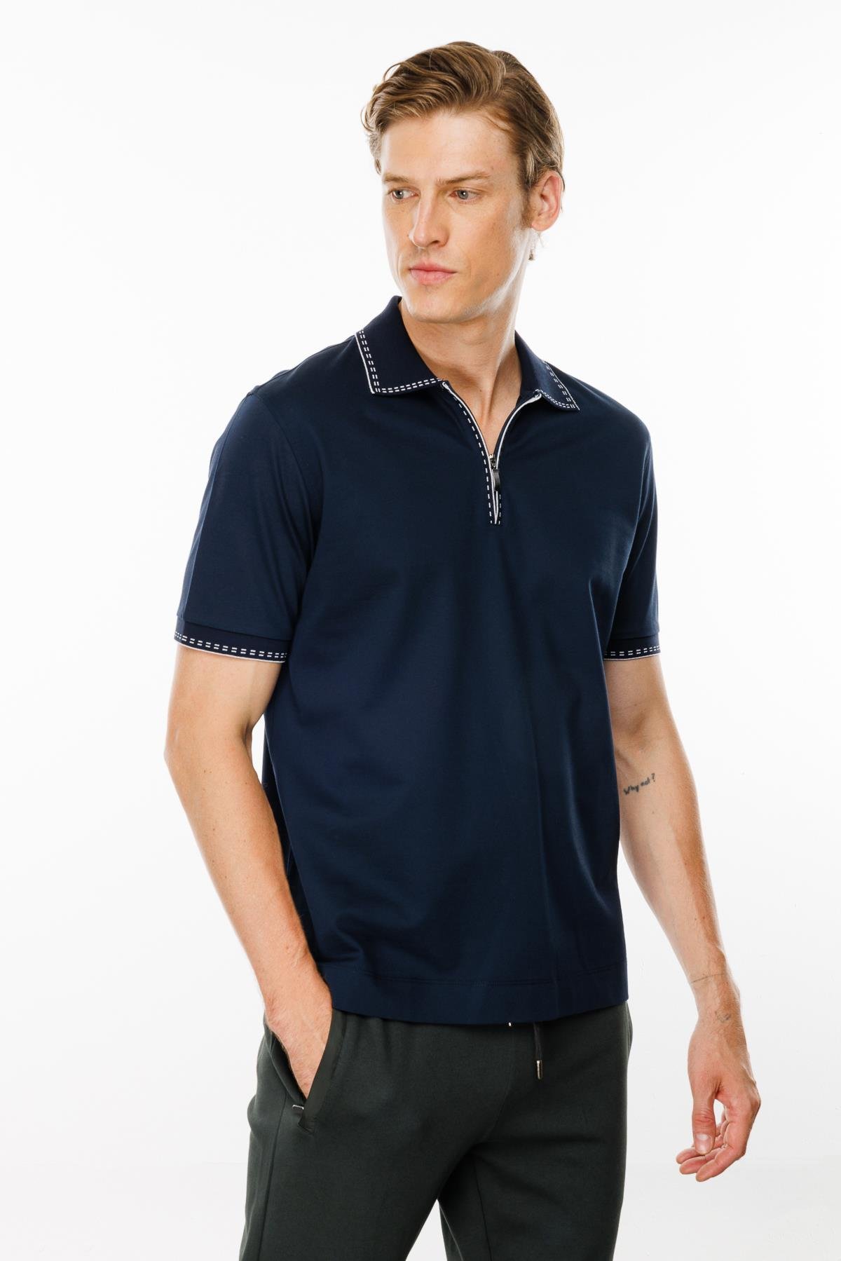 MTA 02Erkek Polo Yaka Yakası Fermuarlı T-shirt Lacivert