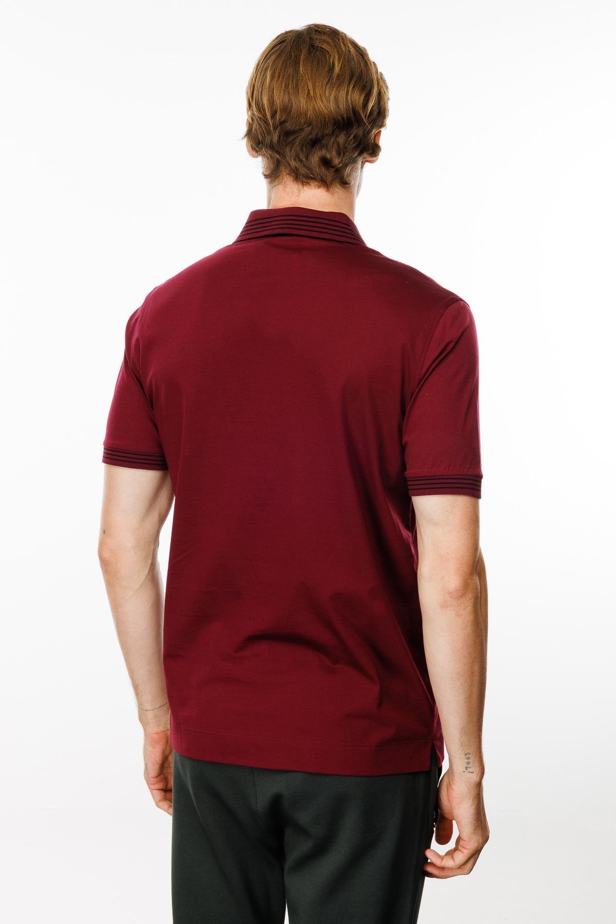MTA 21Erkek Polo Yaka Yakası Şerit Desenli T-shirt Bordo