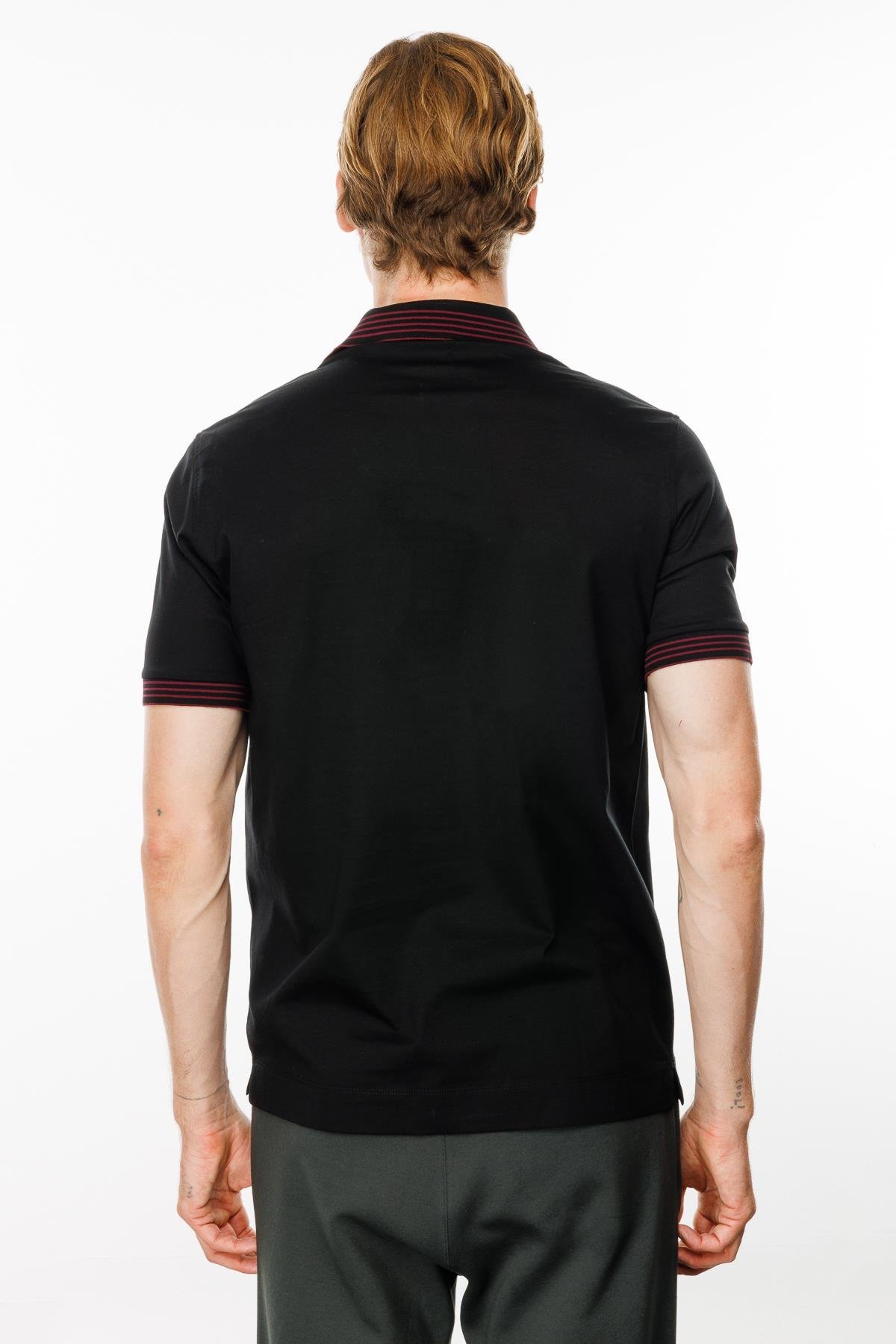 MTA 21Erkek Polo Yaka Yakası Şerit Desenli T-shirt Siyah