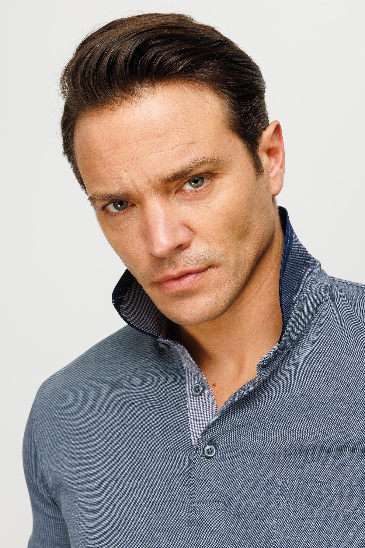 901Erkek Polo Yaka Yakası ve Kolu Triko Cepli Tshirt Füme