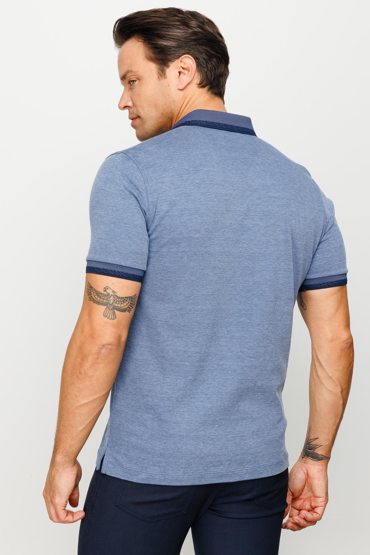 901Erkek Polo Yaka Yakası ve Kolu Triko Cepli T-shirt Lacivert