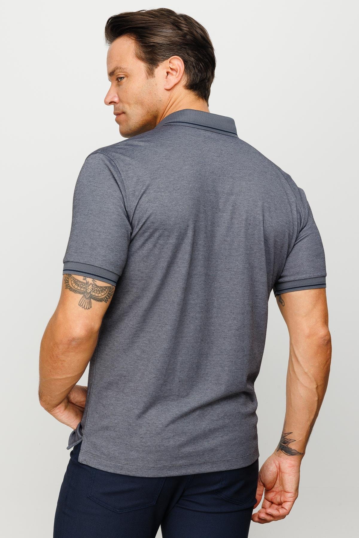 501Erkek Polo Yaka Yakası ve Kolu Triko T-shirt Füme