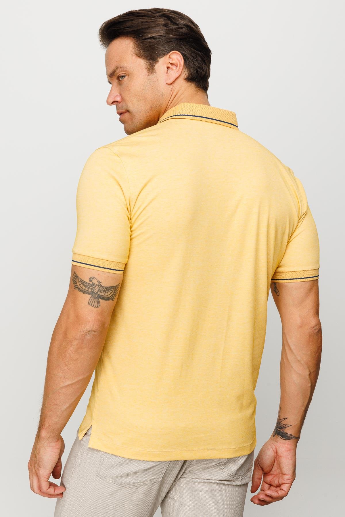 501Erkek Polo Yaka Yakası ve Kolu Triko T-shirt Sarı