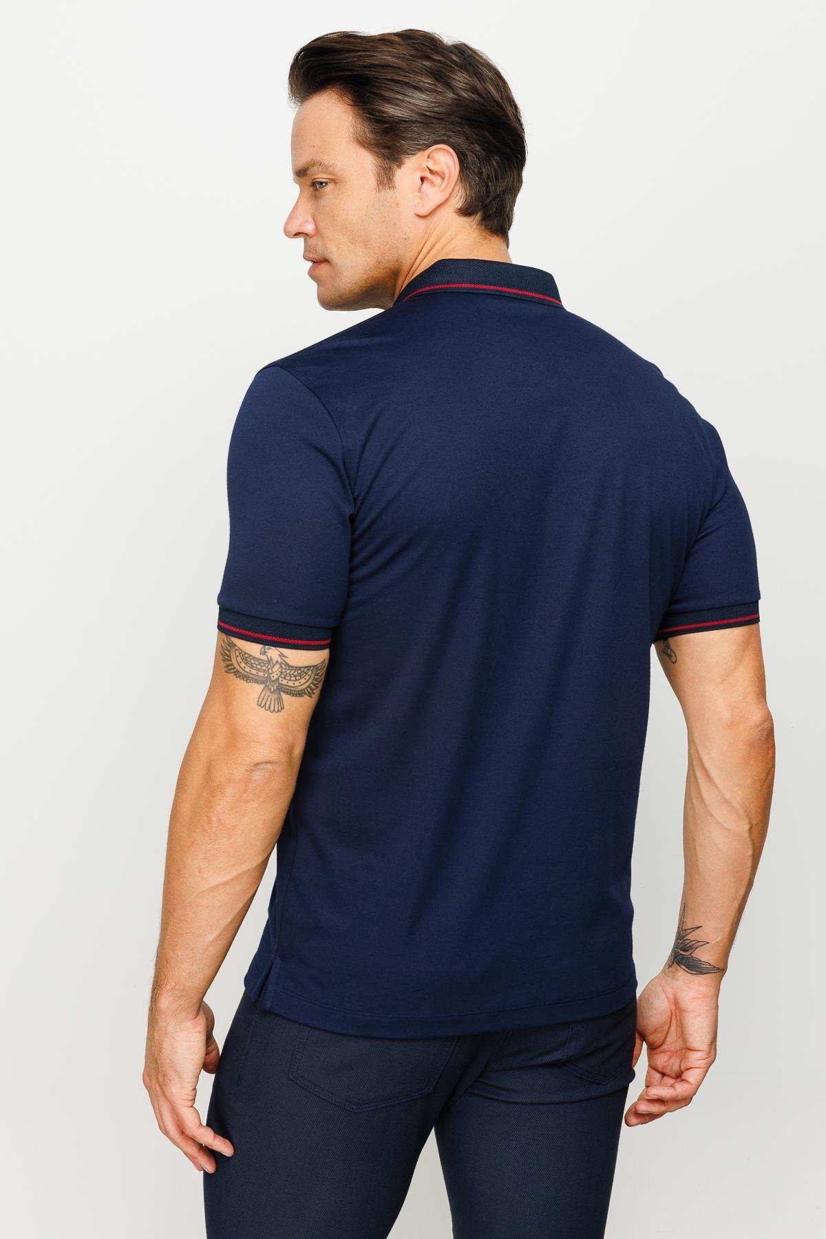 501Erkek Polo Yaka Yakası ve Kolu Triko T-shirt Lacivert