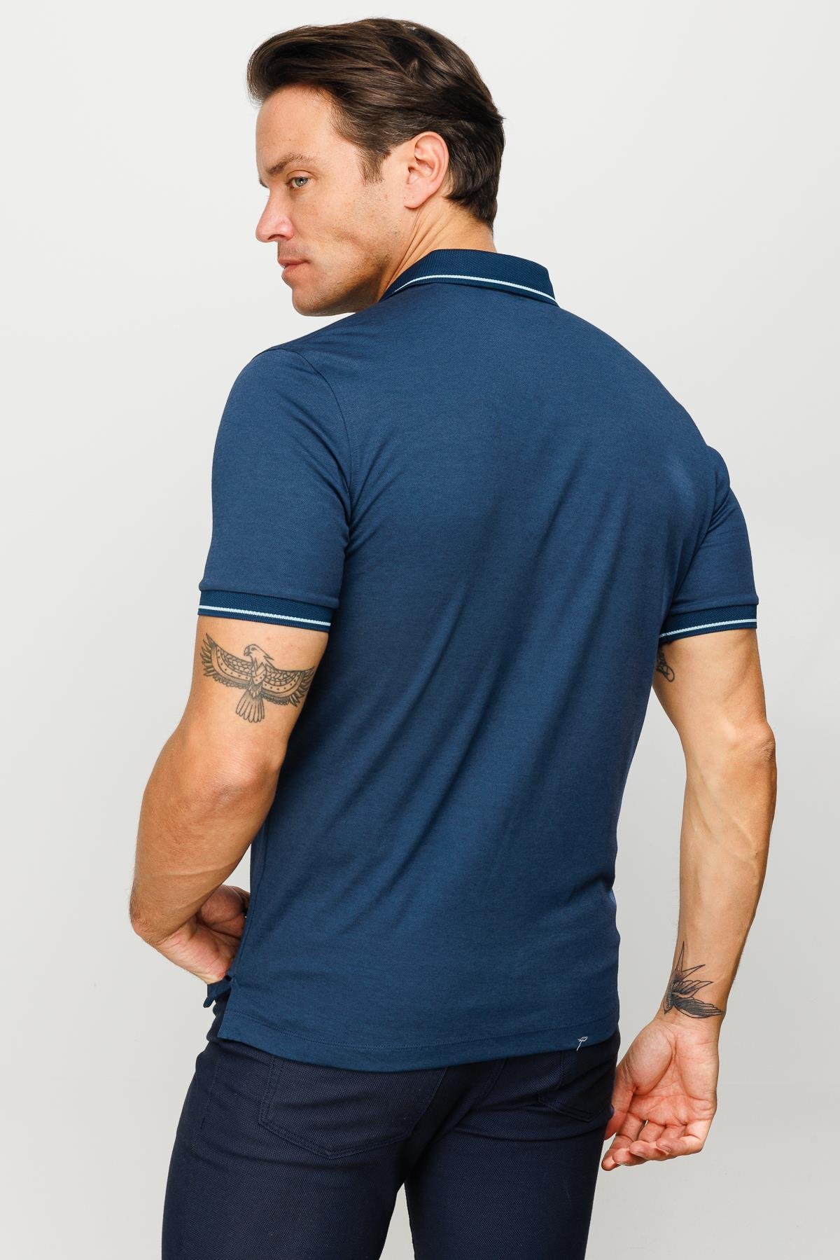 501Erkek Polo Yaka Yakası ve Kolu Triko T-shirt Petrol