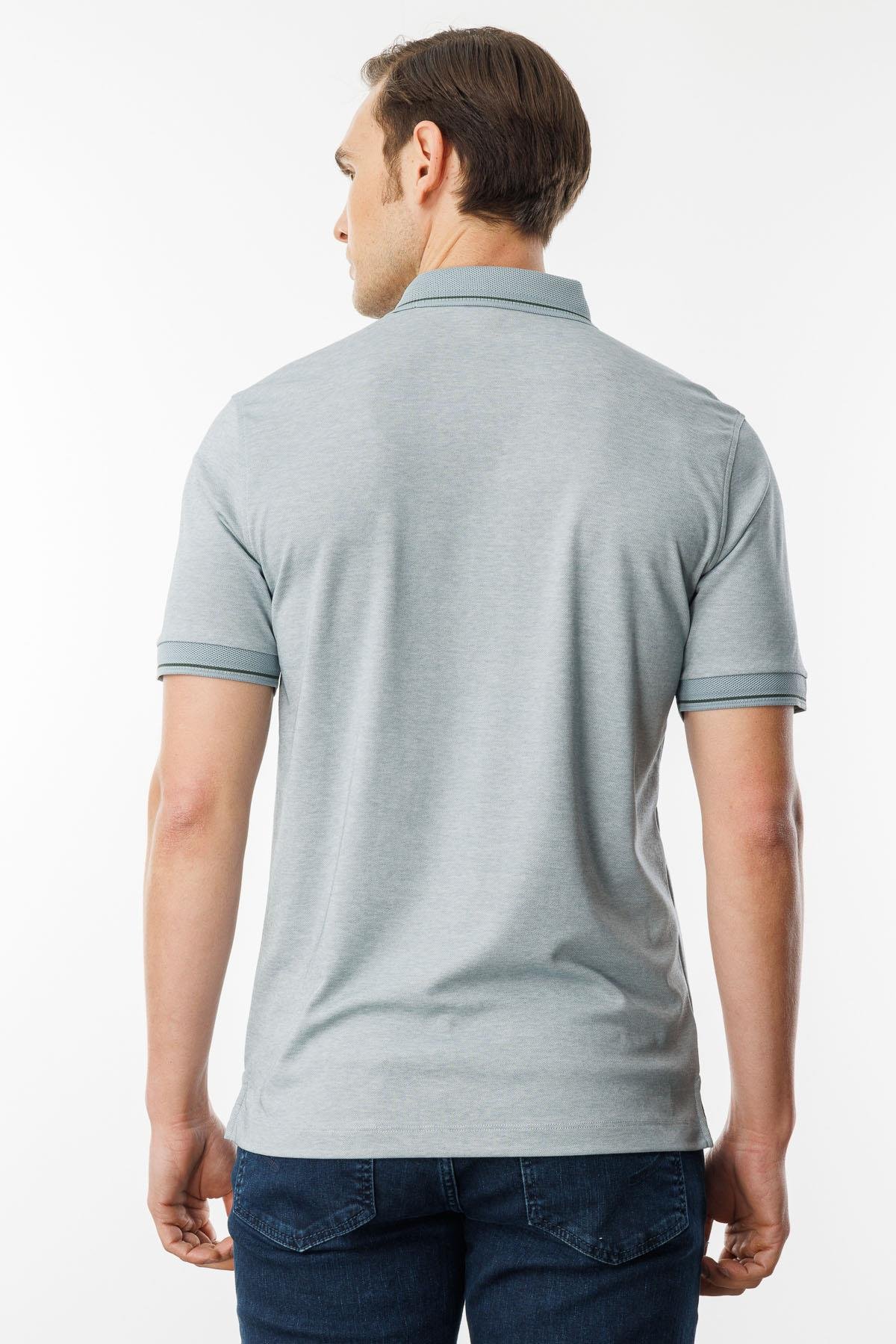 501Erkek Polo Yaka Yakası ve Kolu Triko T-shirt Gri