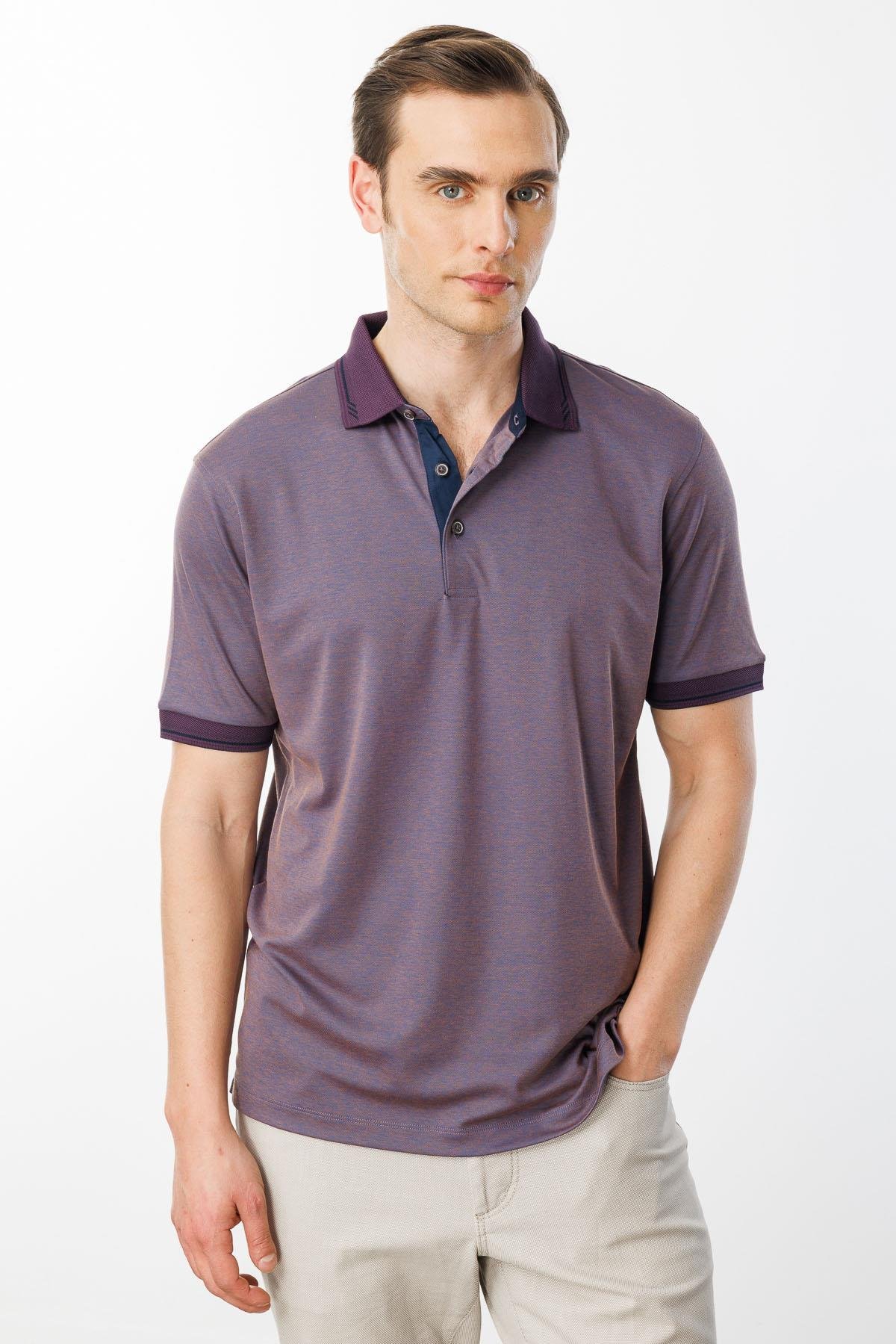 501Erkek Polo Yaka Yakası ve Kolu Triko T-shirt Kahve