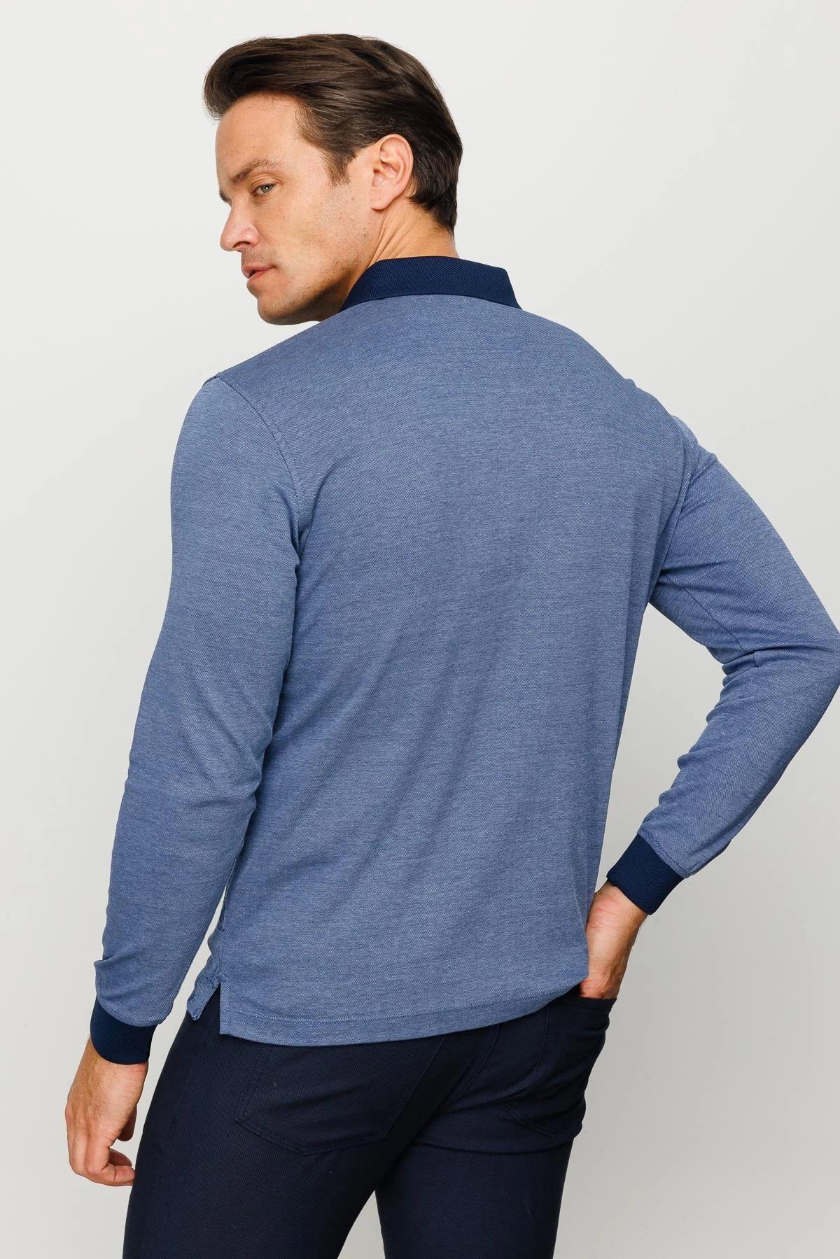 720Erkek Polo Yaka Yelken Desenli Sweatshirt Lacivert