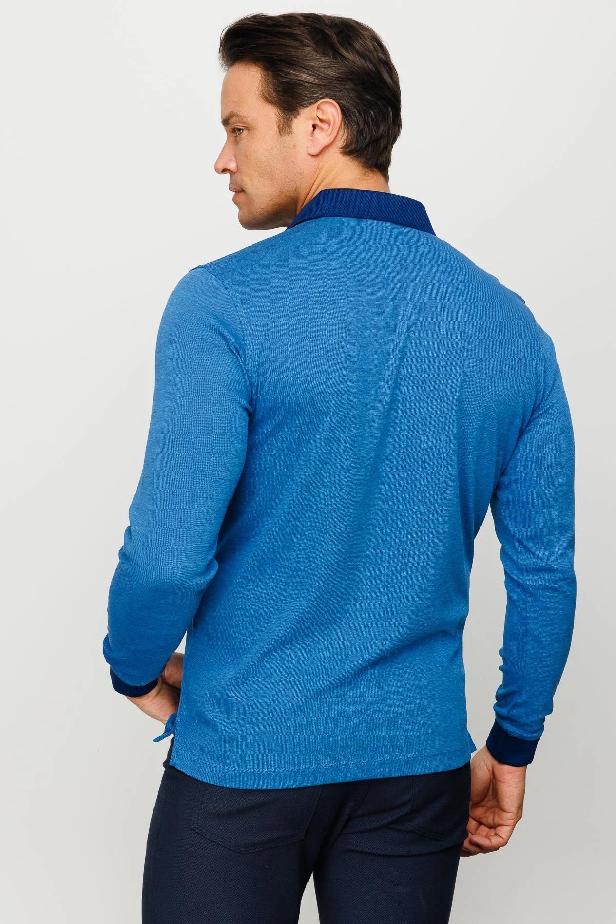 720Erkek Polo Yaka Yelken Desenli Sweatshirt Saks