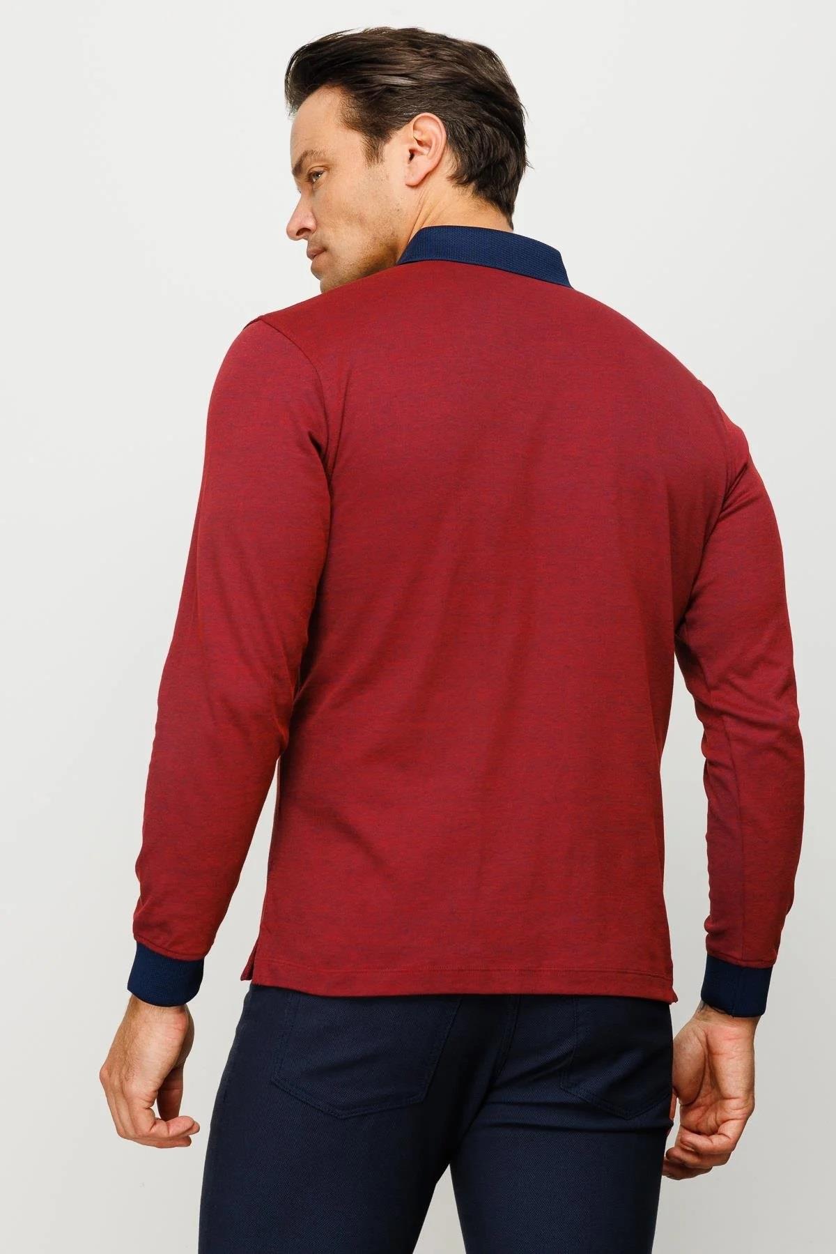 720Erkek Polo Yaka Yelken Desenli Sweatshirt Bordo
