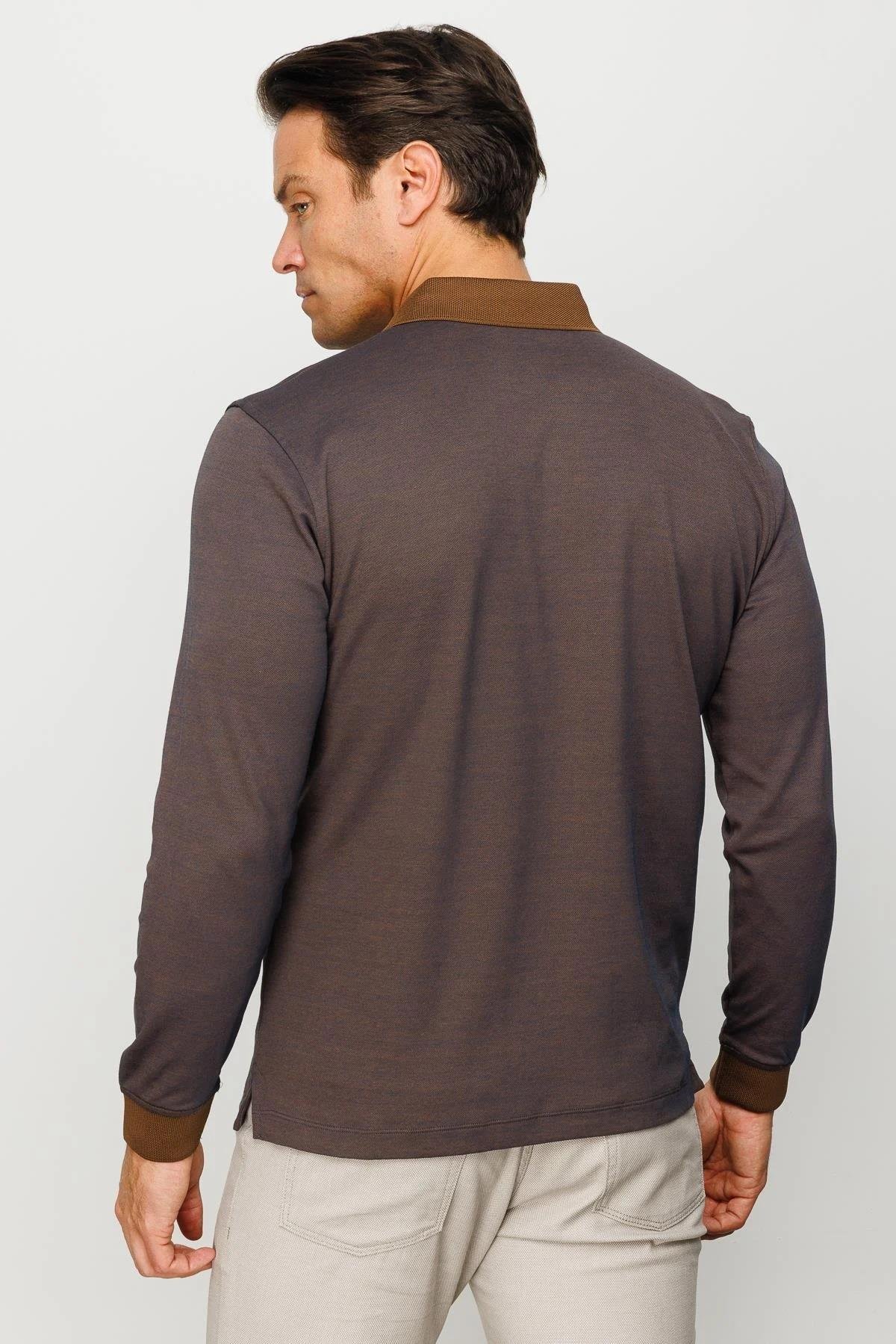 720Erkek Polo Yaka Yelken Desenli Sweatshirt Kahve