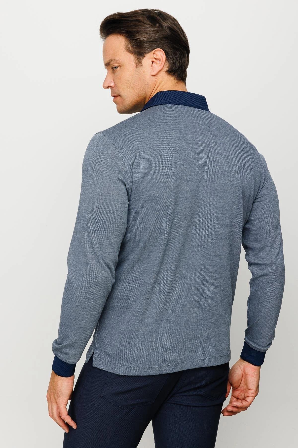 720Erkek Polo Yaka Yelken Desenli Sweatshirt Füme