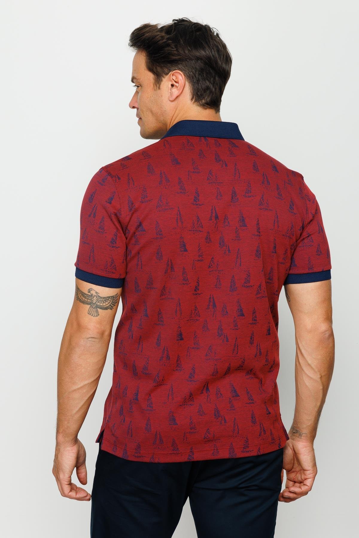 820Erkek Polo Yaka Yelken Desenli T-shirt Bordo