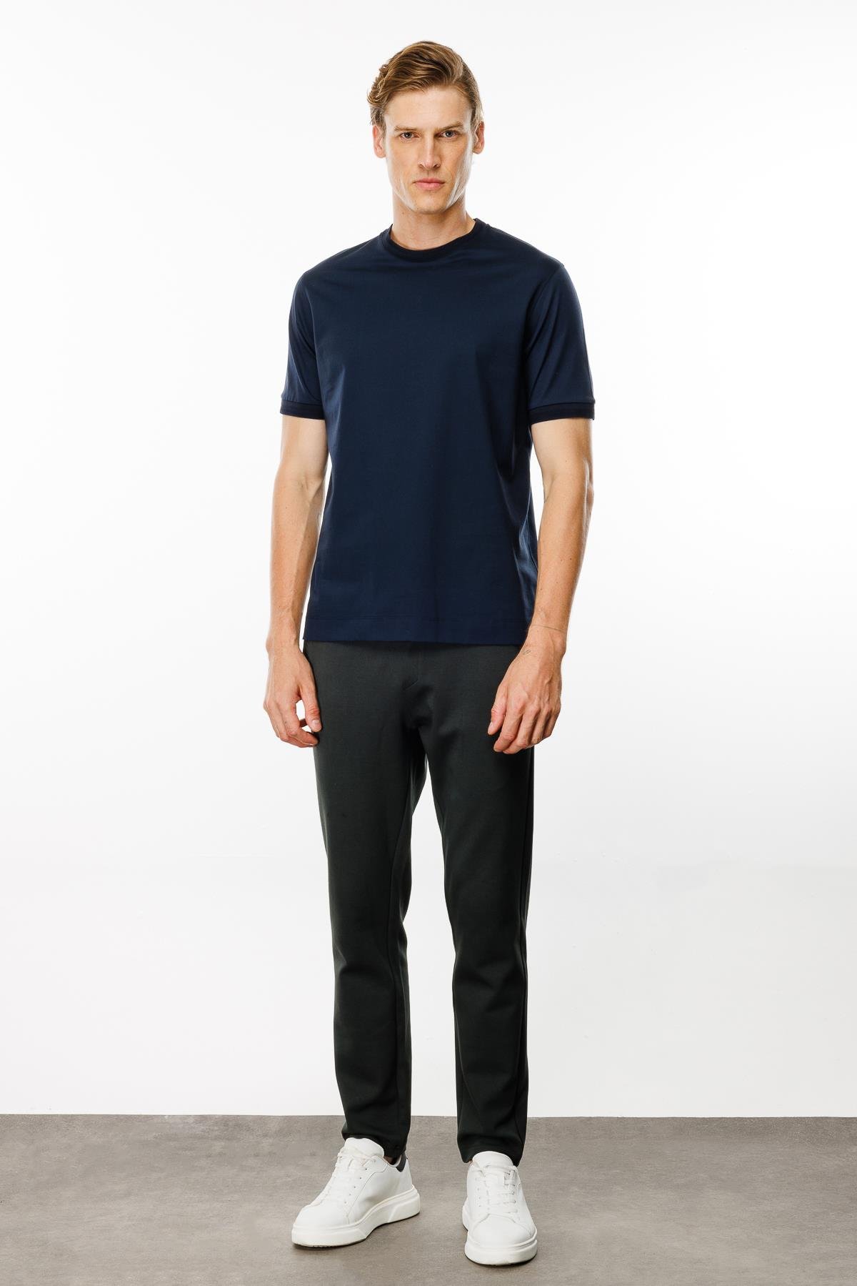 MTA 09Erkek Sıfır Yaka Basic Pamuklu T-shirt Lacivert