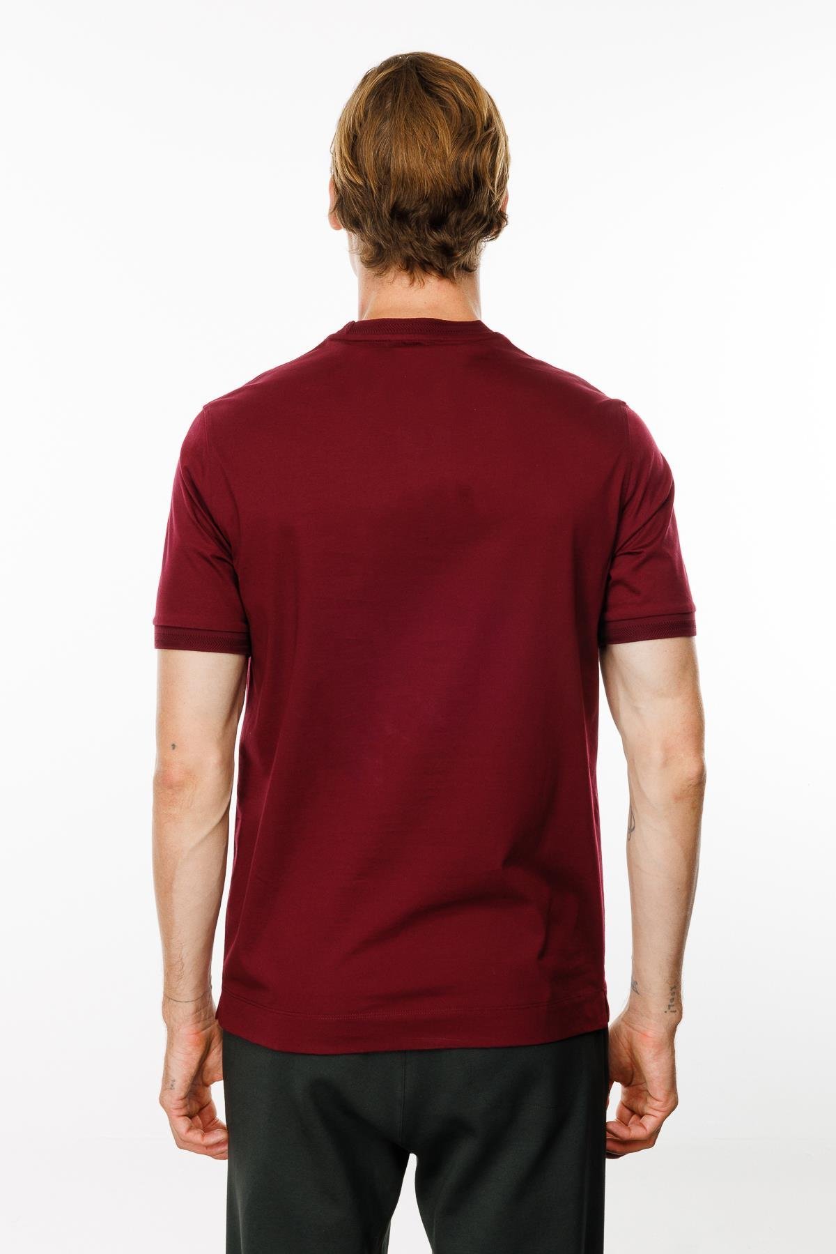 MTA 09Erkek Sıfır Yaka Basic Pamuklu T-shirt Bordo