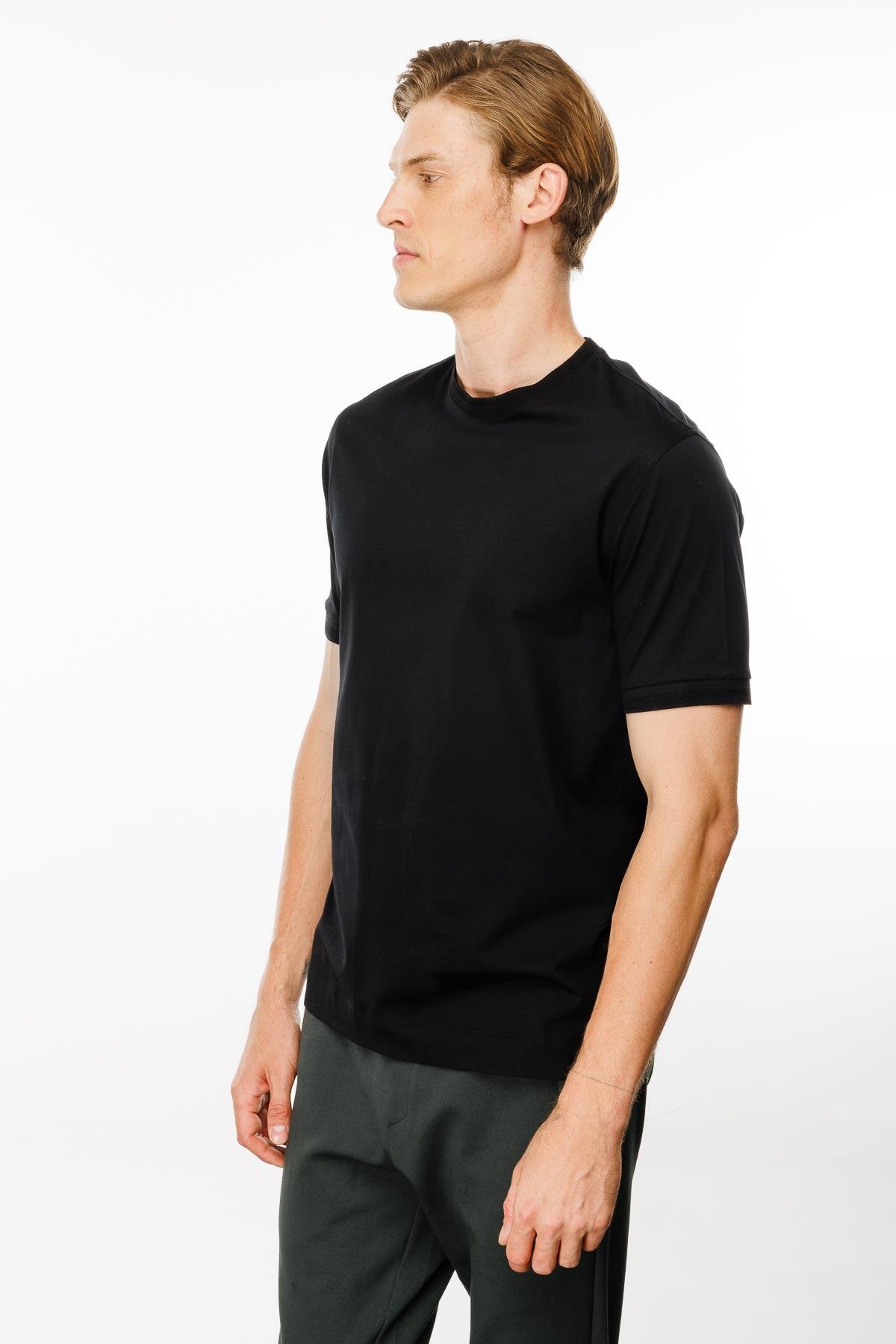 MTA 09Erkek Sıfır Yaka Basic Pamuklu T-shirt Siyah